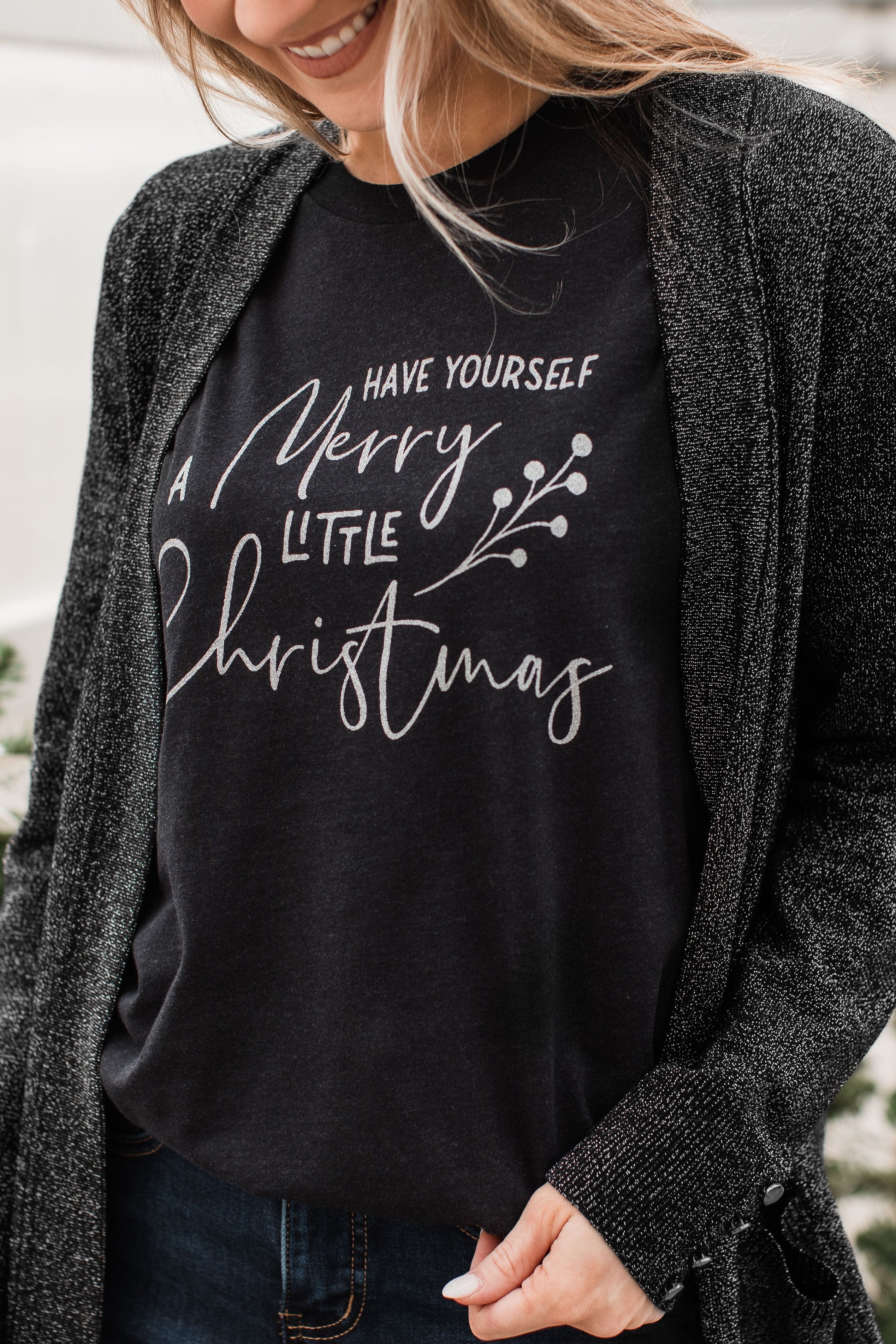 Love Without End Lurex Knit Cardigan- Black - Image 3
