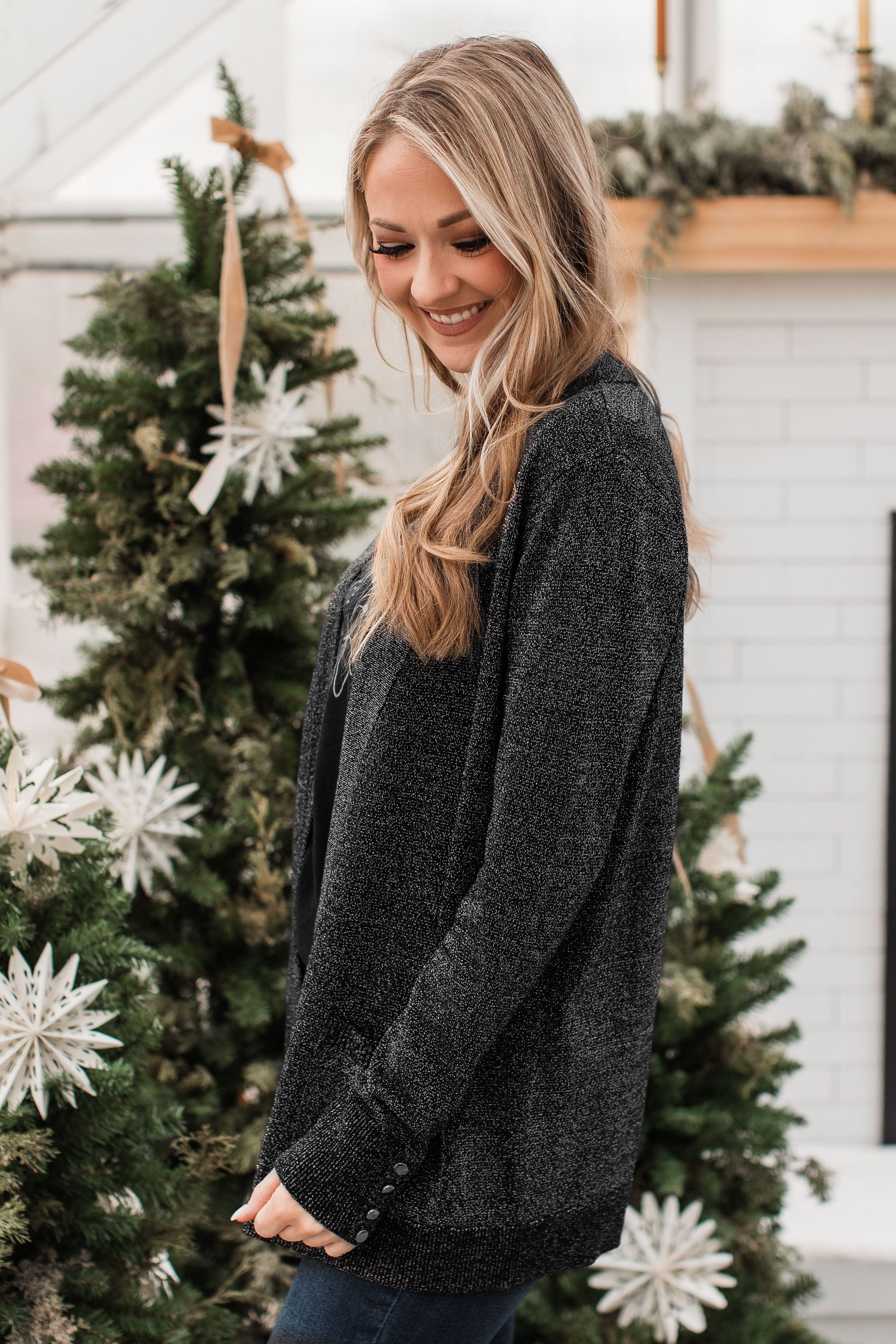 Love Without End Lurex Knit Cardigan- Black - Image 6