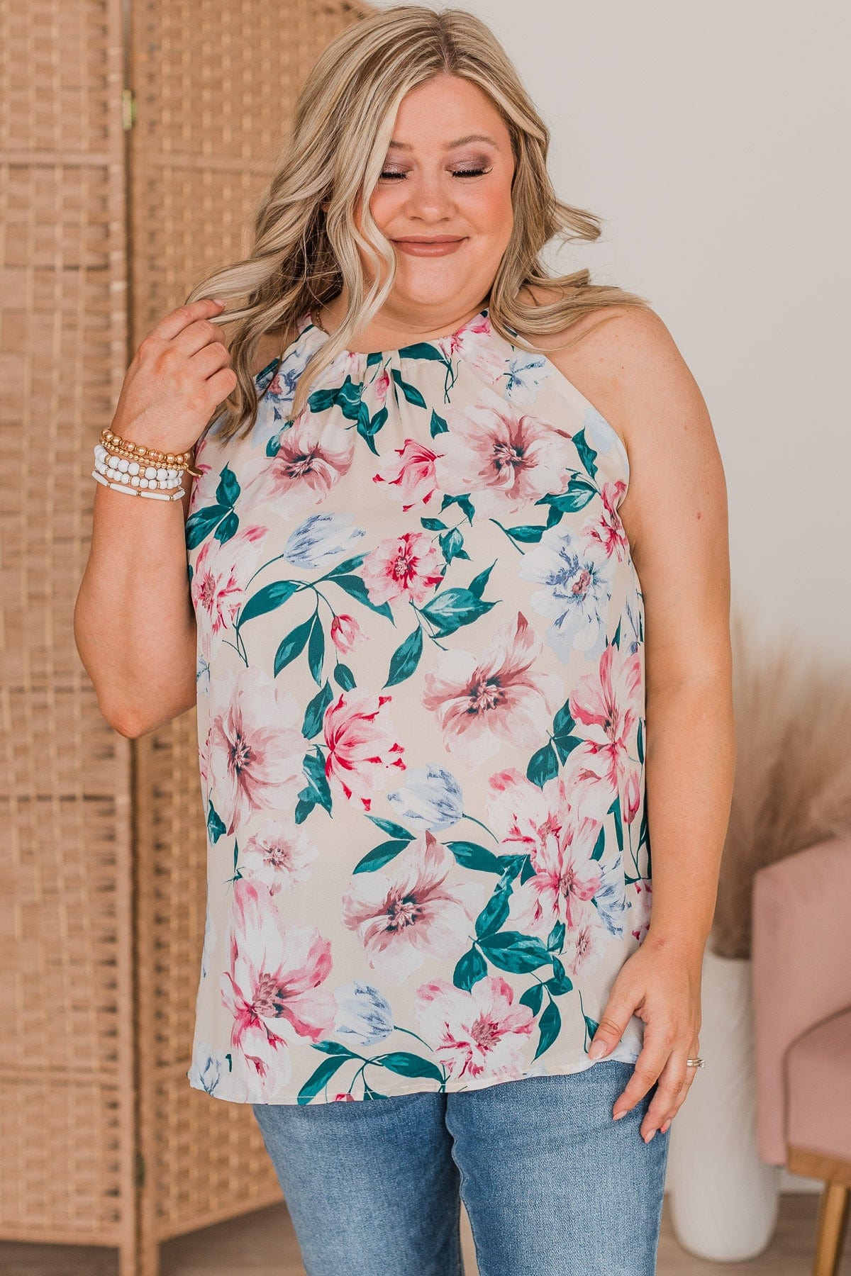 Love You Deeply Sleeveless Floral Top- Cream - Image 5