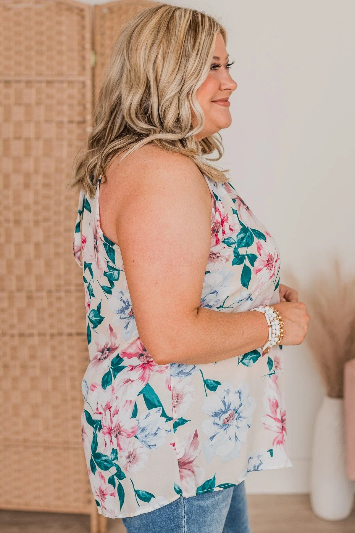 Love You Deeply Sleeveless Floral Top- Cream - Image 7