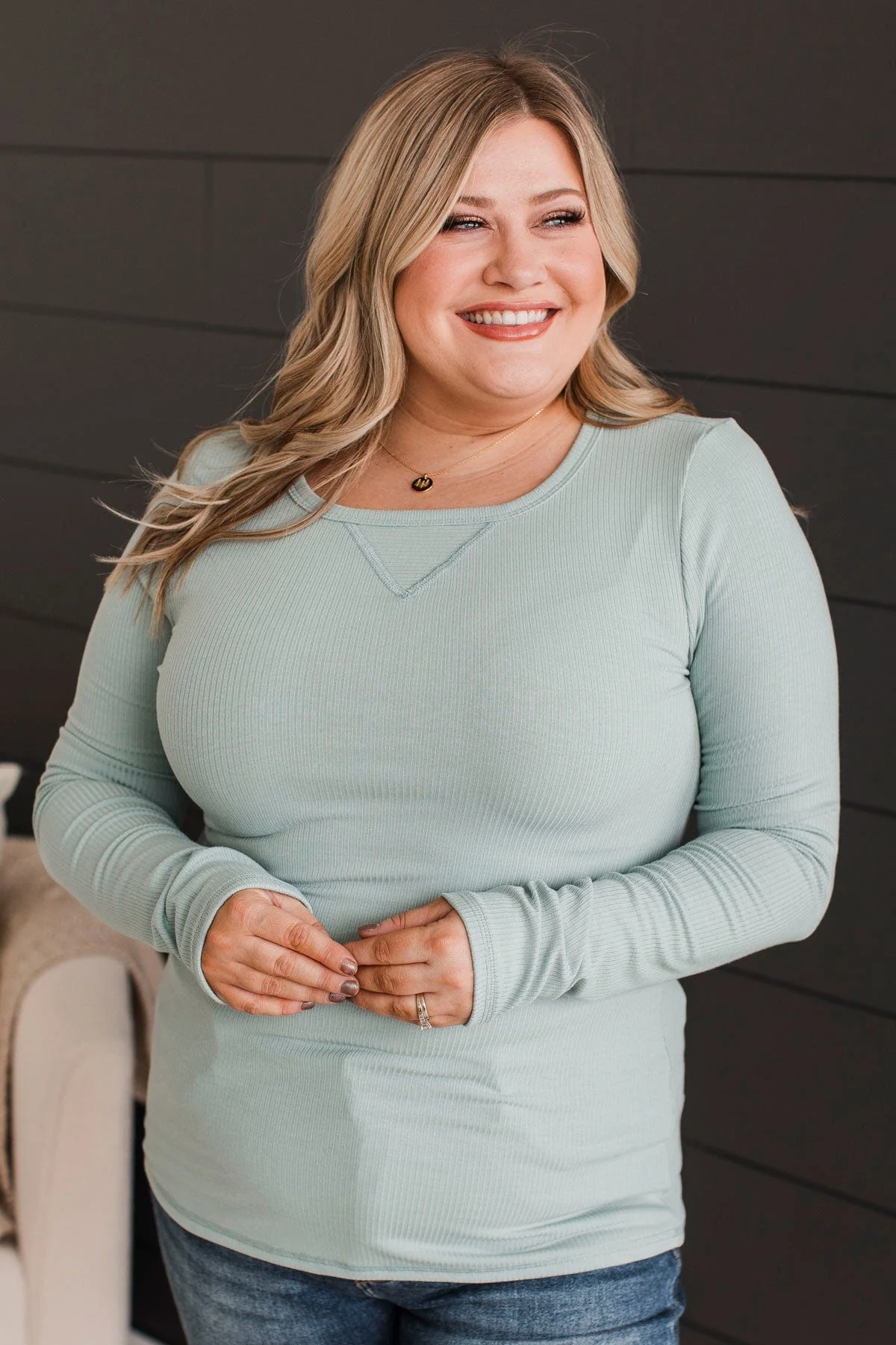 Love You Forever Knit Top- Blue Sage - Image 2