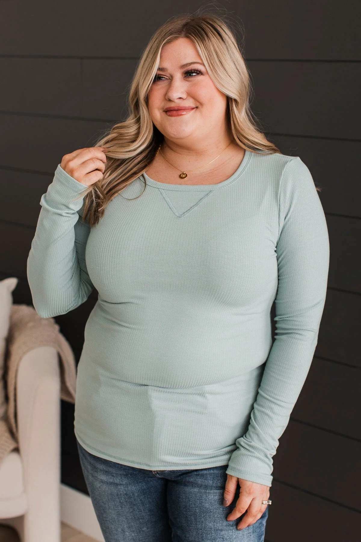 Love You Forever Knit Top- Blue Sage - Image 4