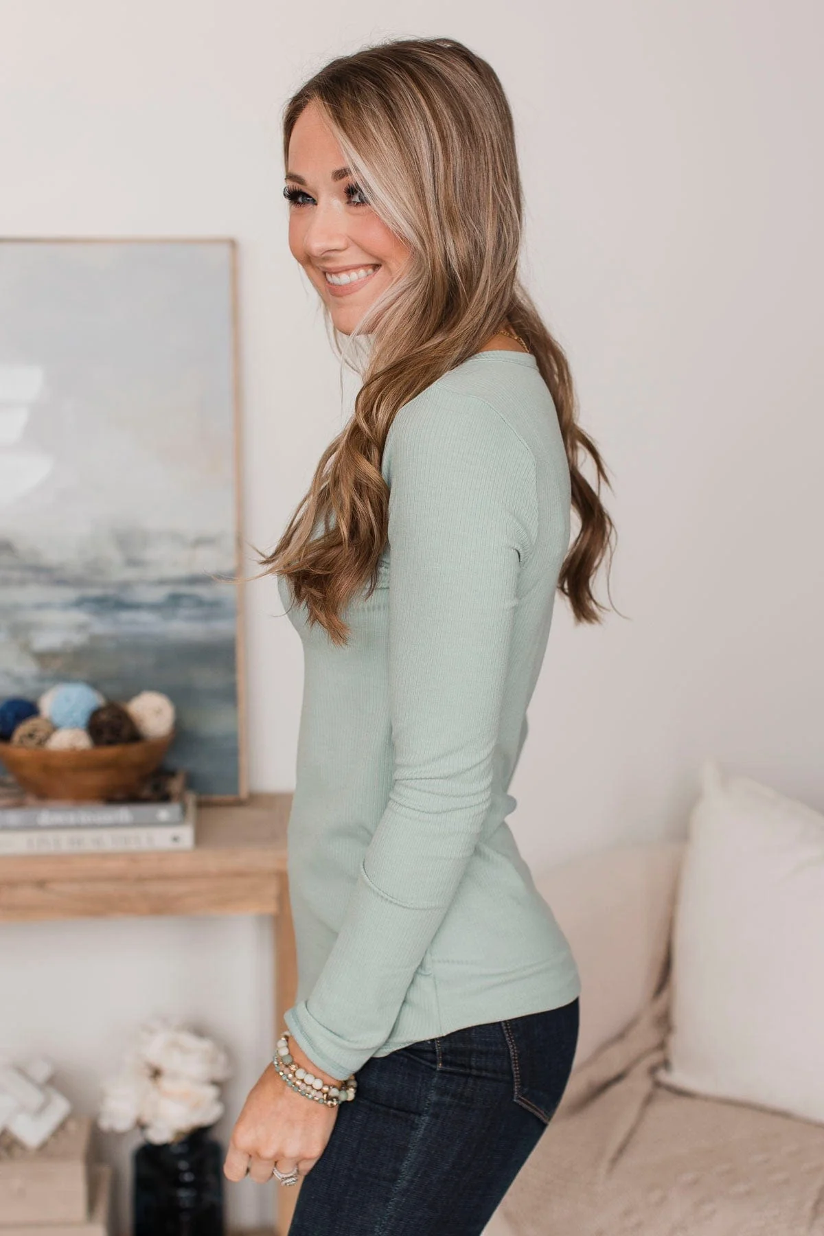 Love You Forever Knit Top- Blue Sage - Image 5