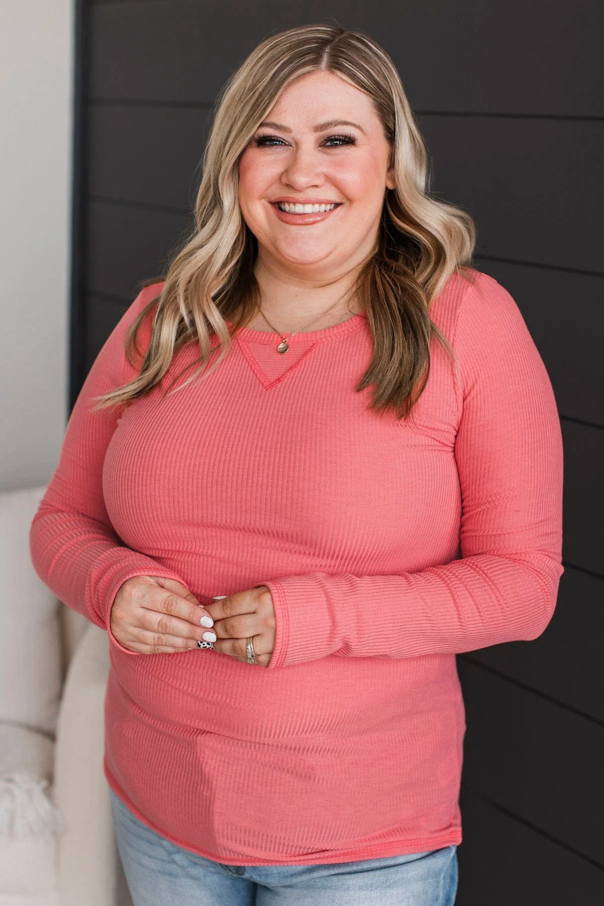 Love You Forever Knit Top- Coral - Image 2