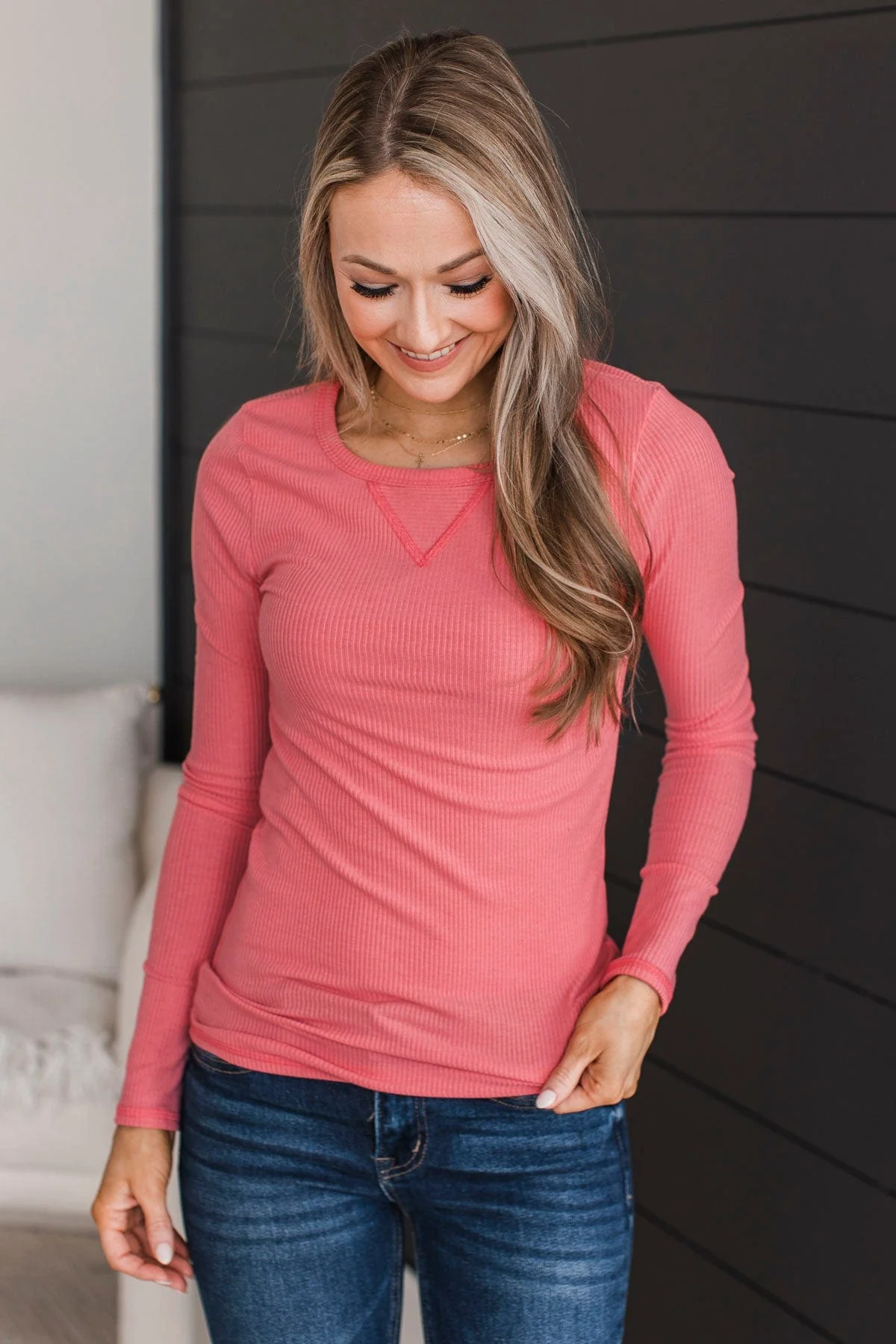 Love You Forever Knit Top- Coral - Image 3