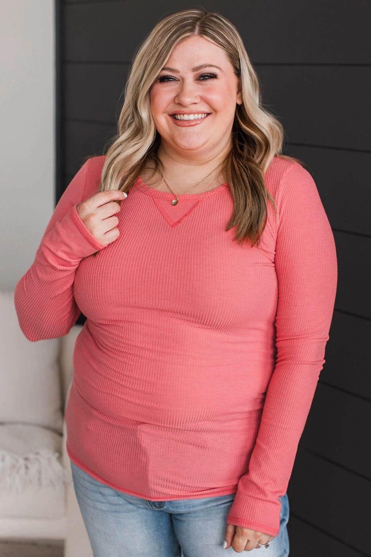 Love You Forever Knit Top- Coral - Image 4