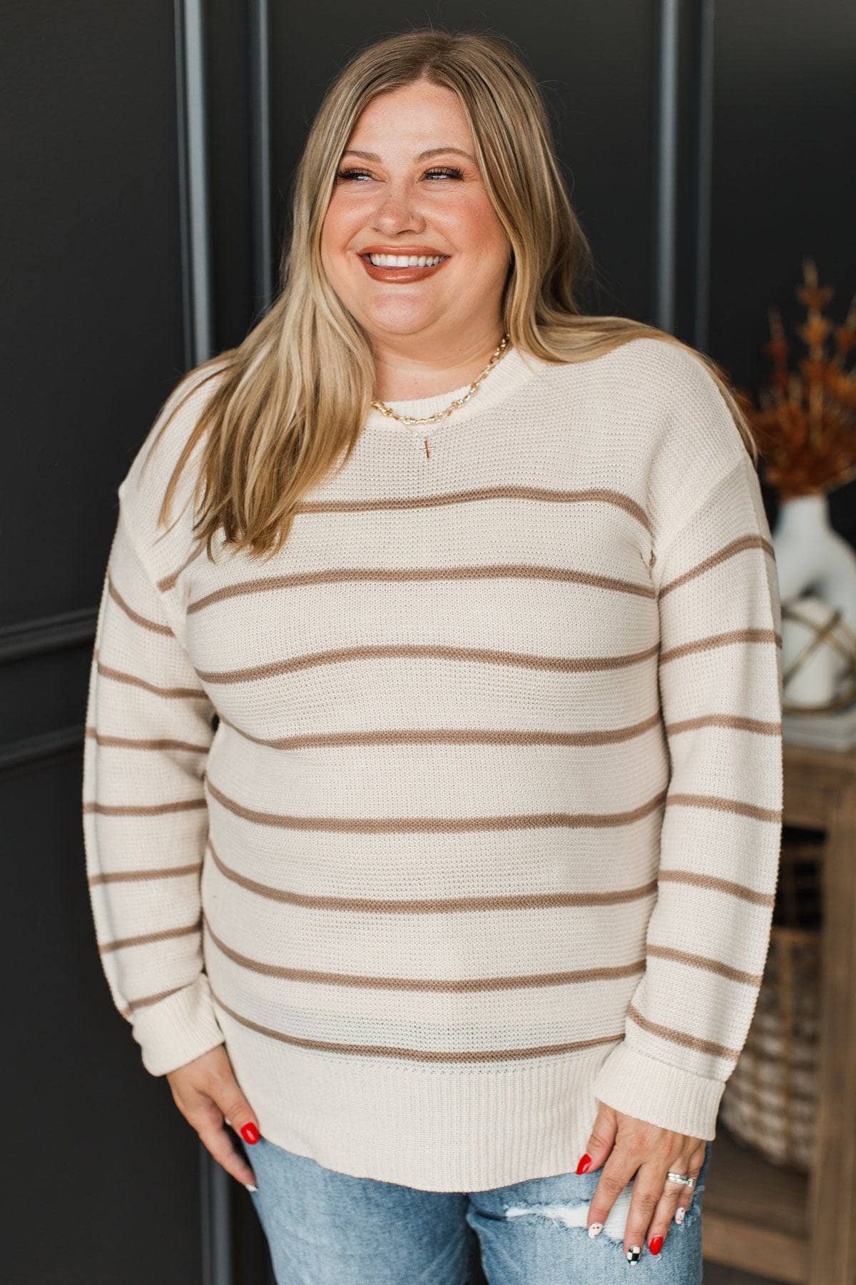 Love You Most Striped Knit Sweater- Cream - Image 2