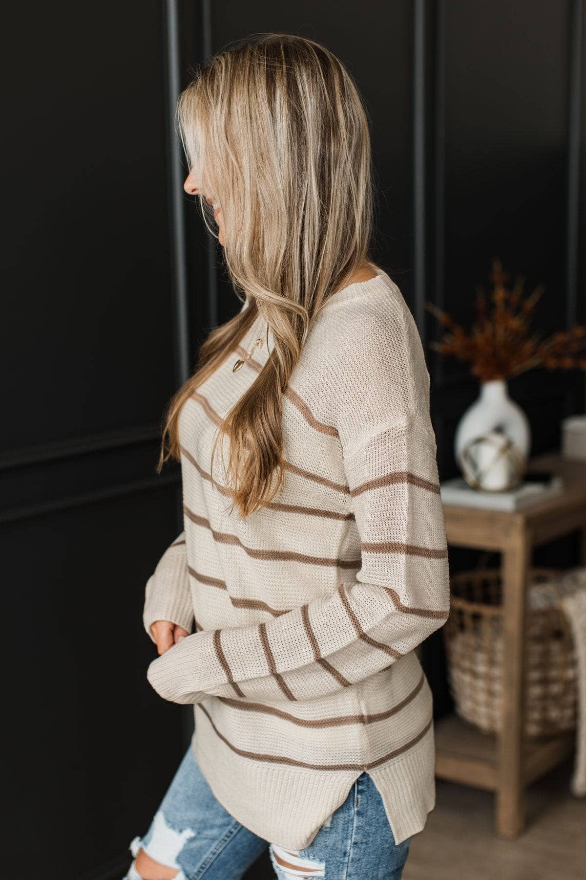Love You Most Striped Knit Sweater- Cream - Image 5