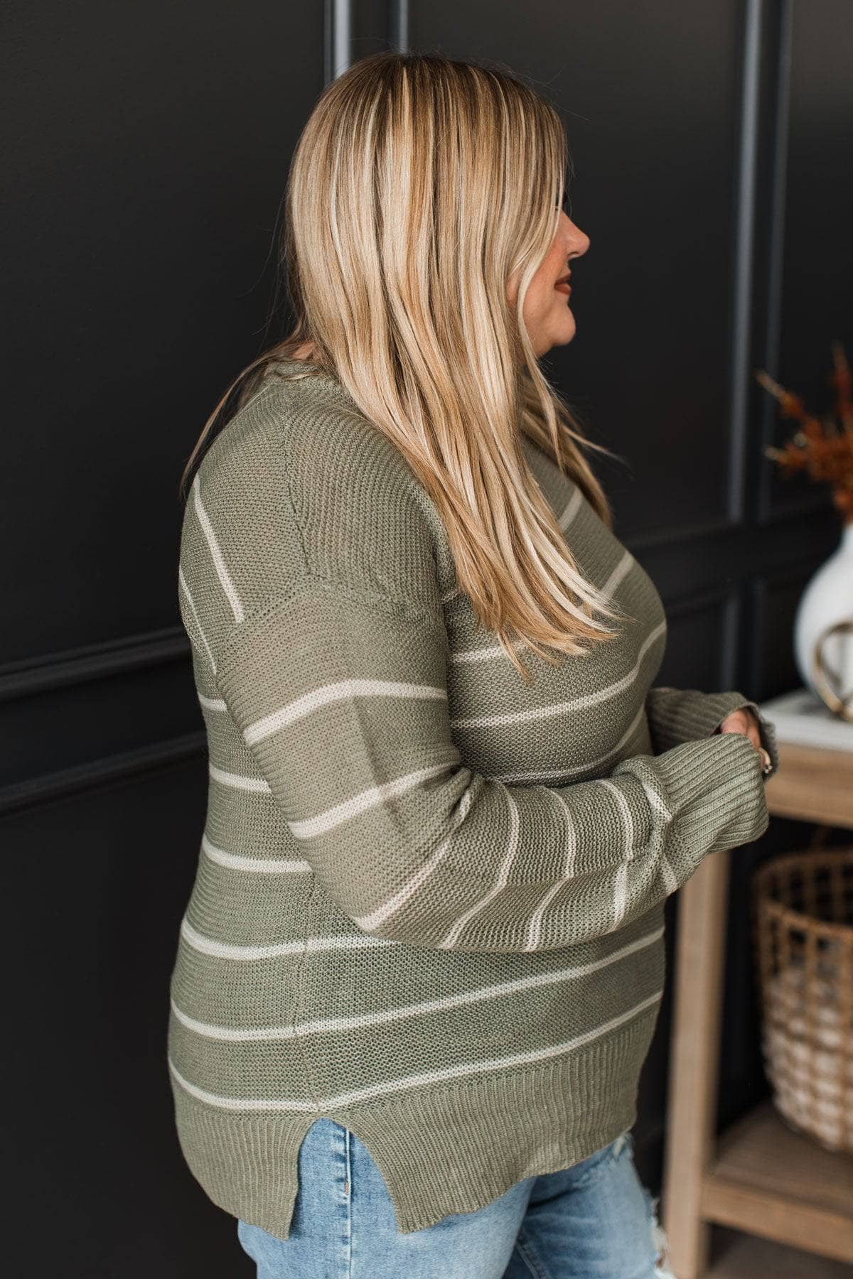 Love You Most Striped Knit Sweater- Olive - Image 5