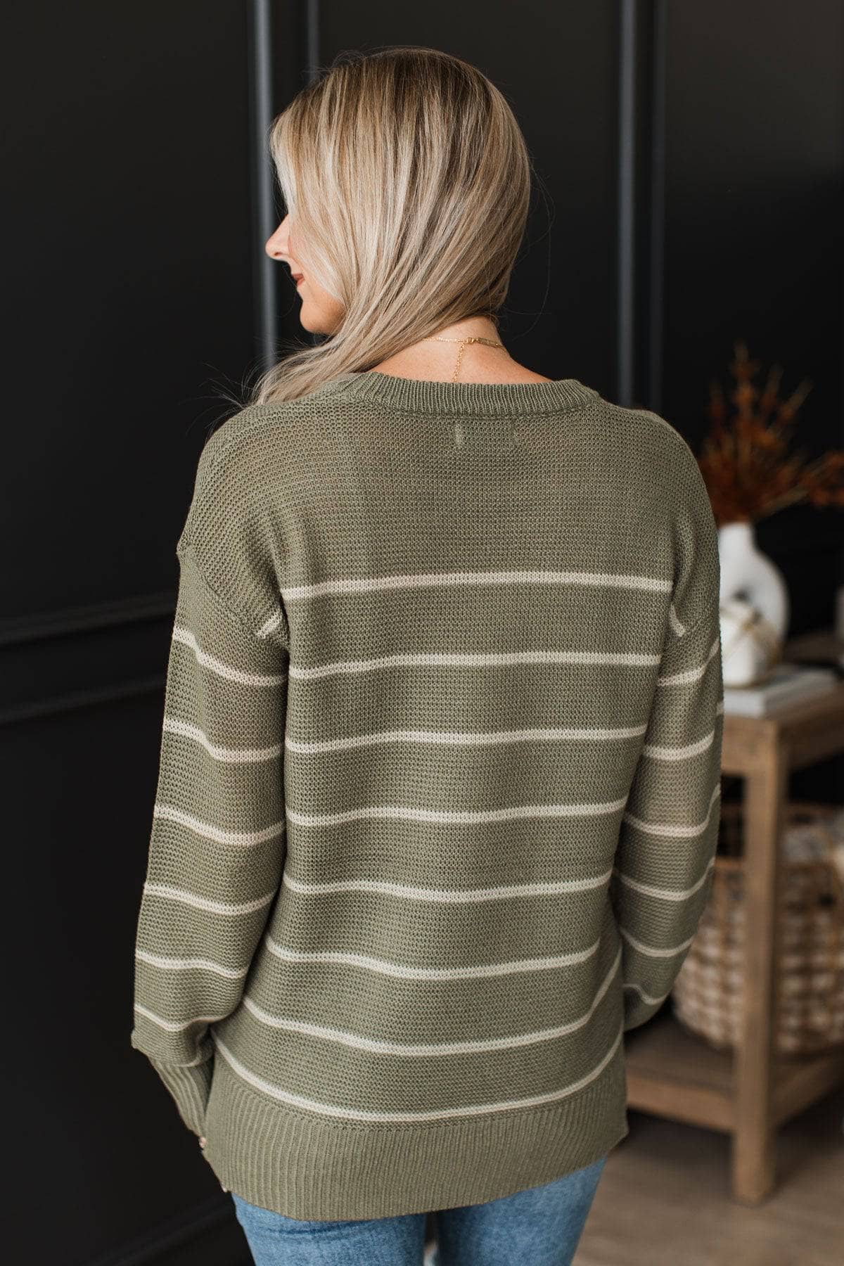 Love You Most Striped Knit Sweater- Olive - Image 6