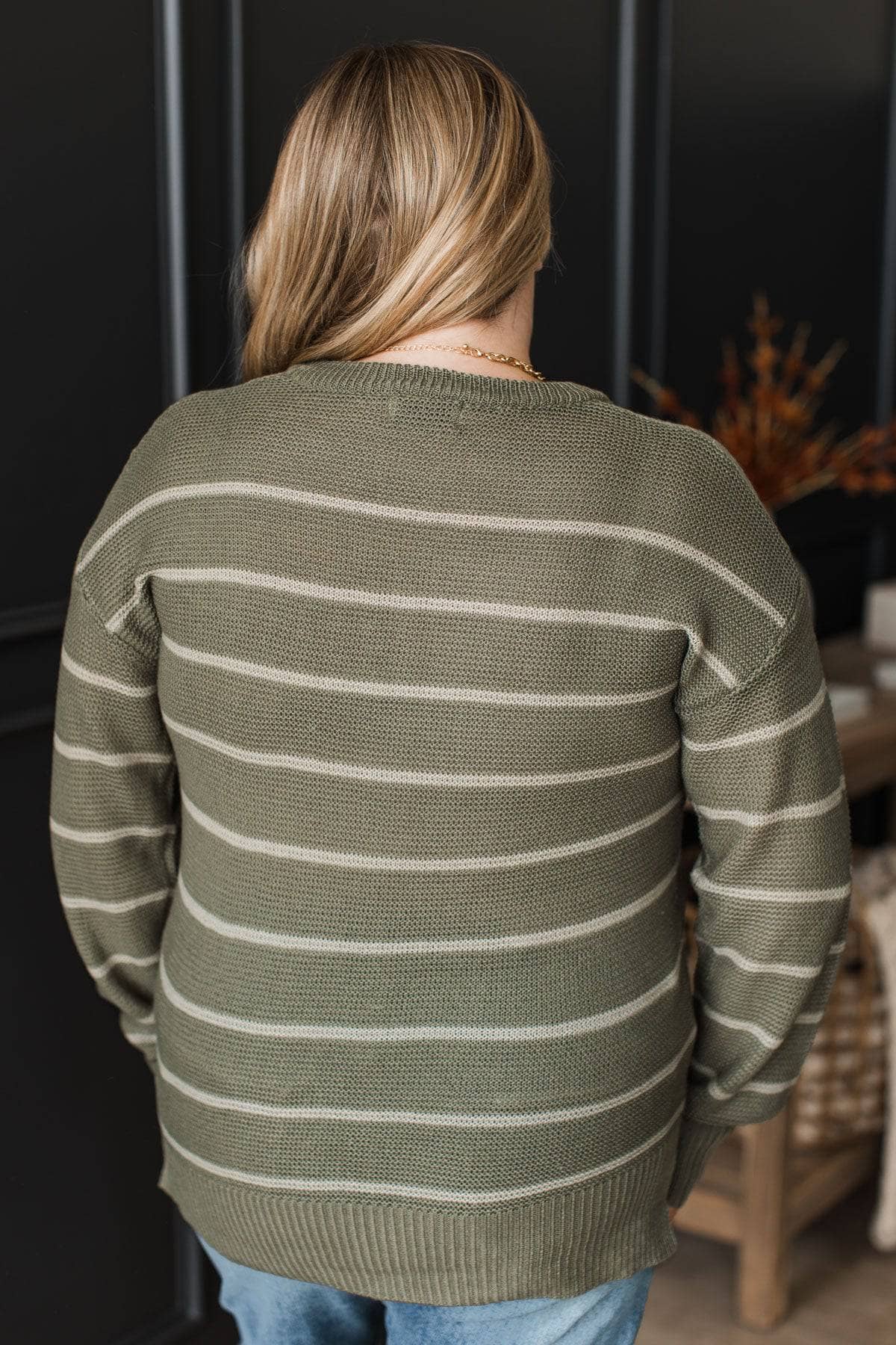 Love You Most Striped Knit Sweater- Olive - Image 7