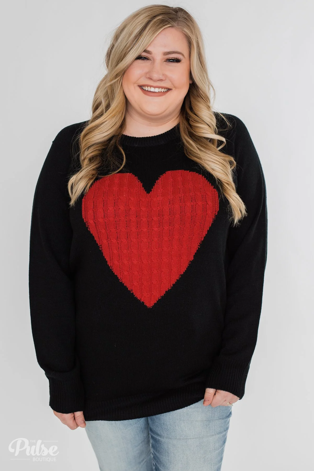 Love Your Life Knitted Heart Sweater - Black - Image 2
