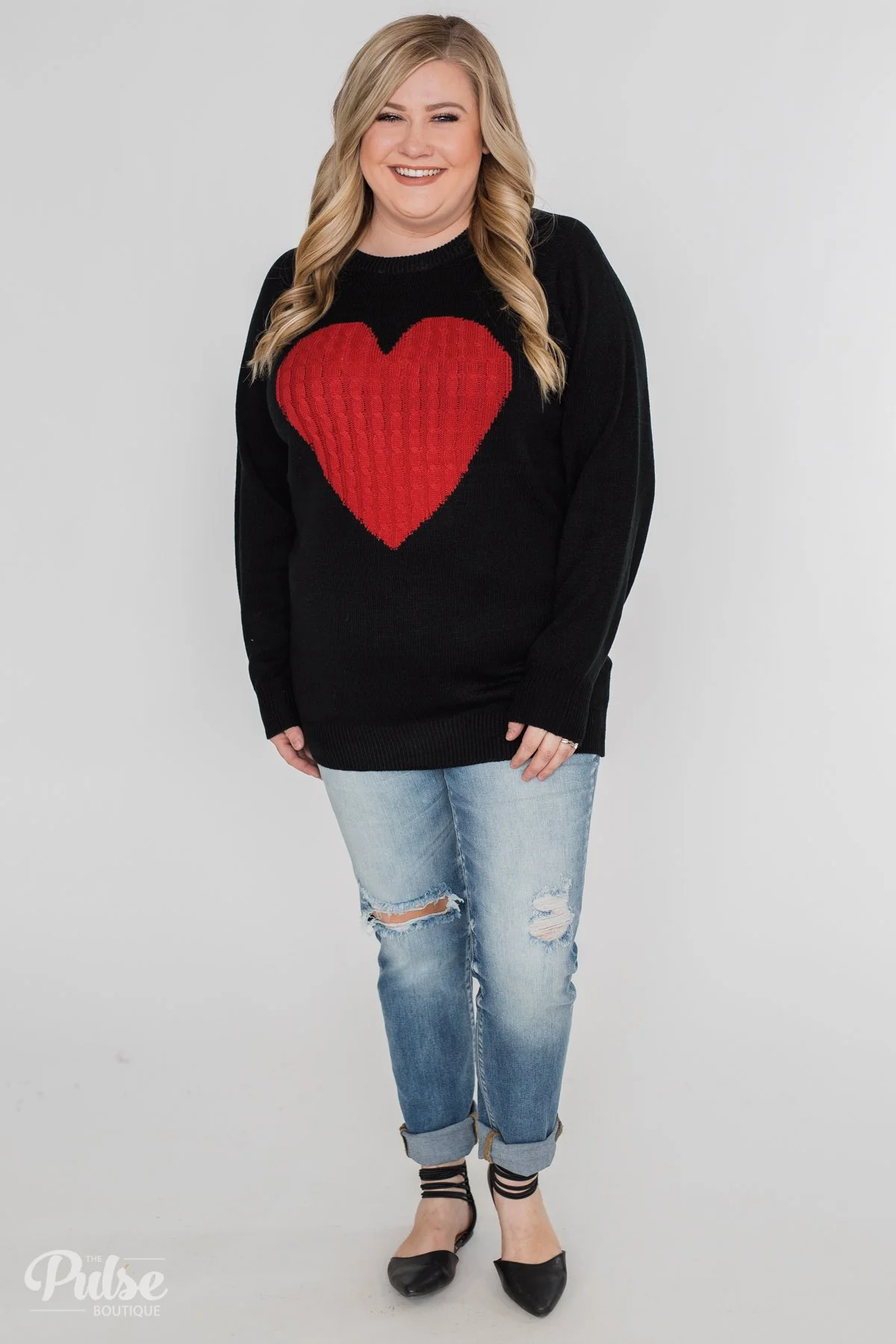 Love Your Life Knitted Heart Sweater - Black - Image 3