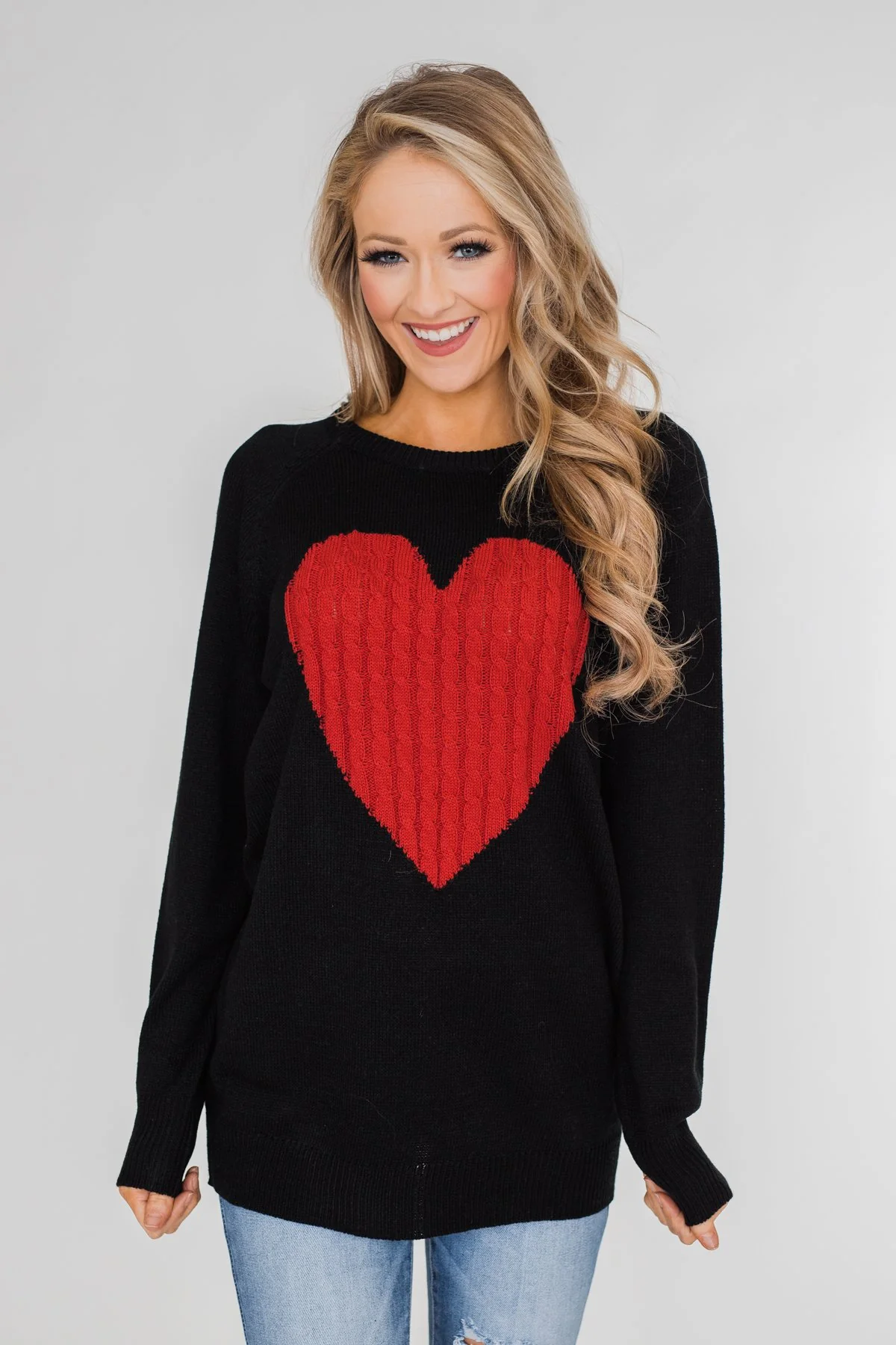 Love Your Life Knitted Heart Sweater - Black - Image 4