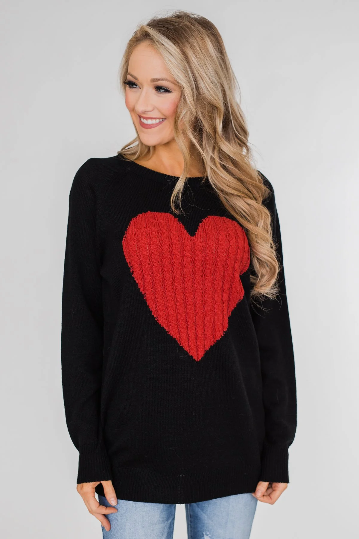 Love Your Life Knitted Heart Sweater - Black - Image 7