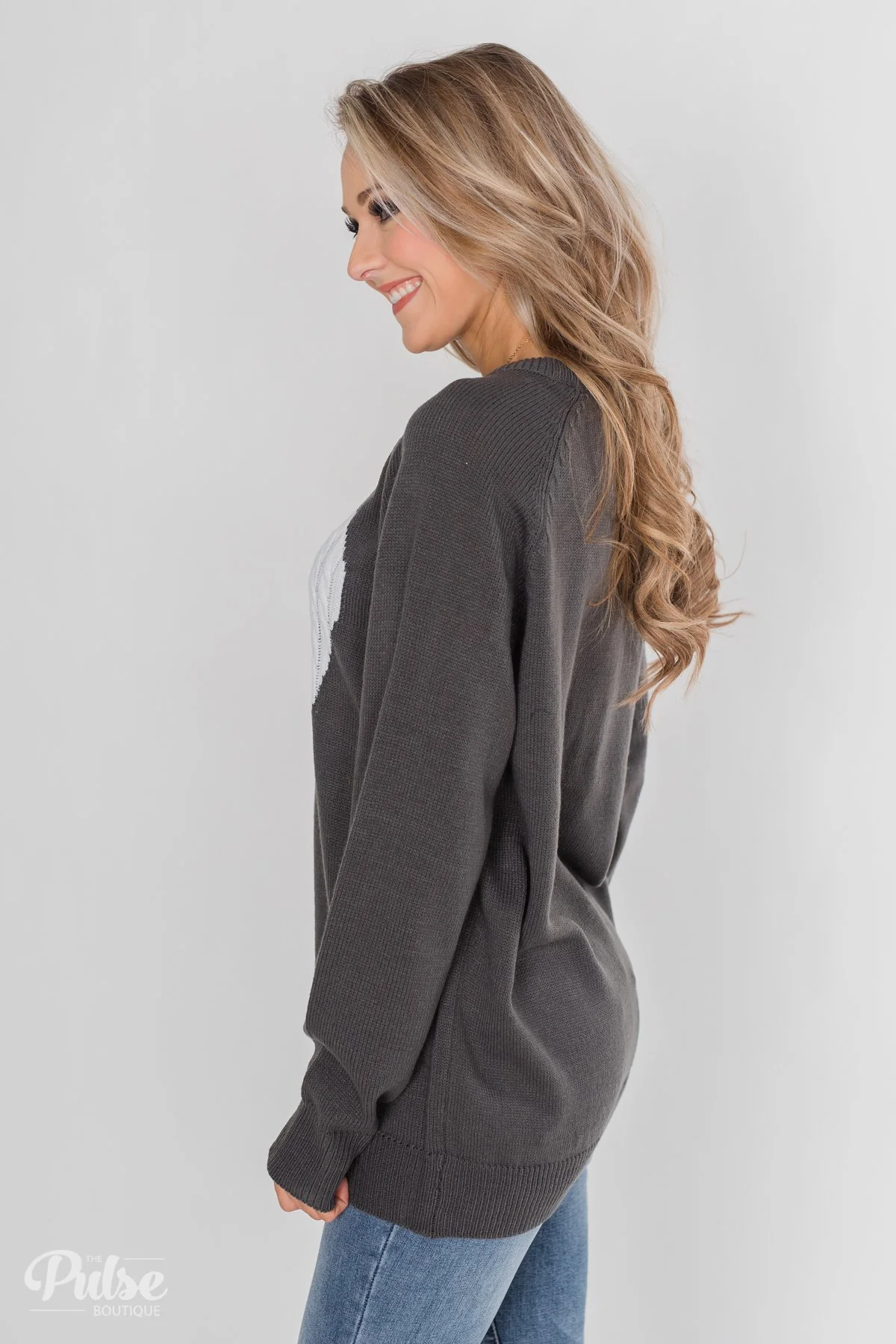 Love Your Life Knitted Heart Sweater - Charcoal - Image 8