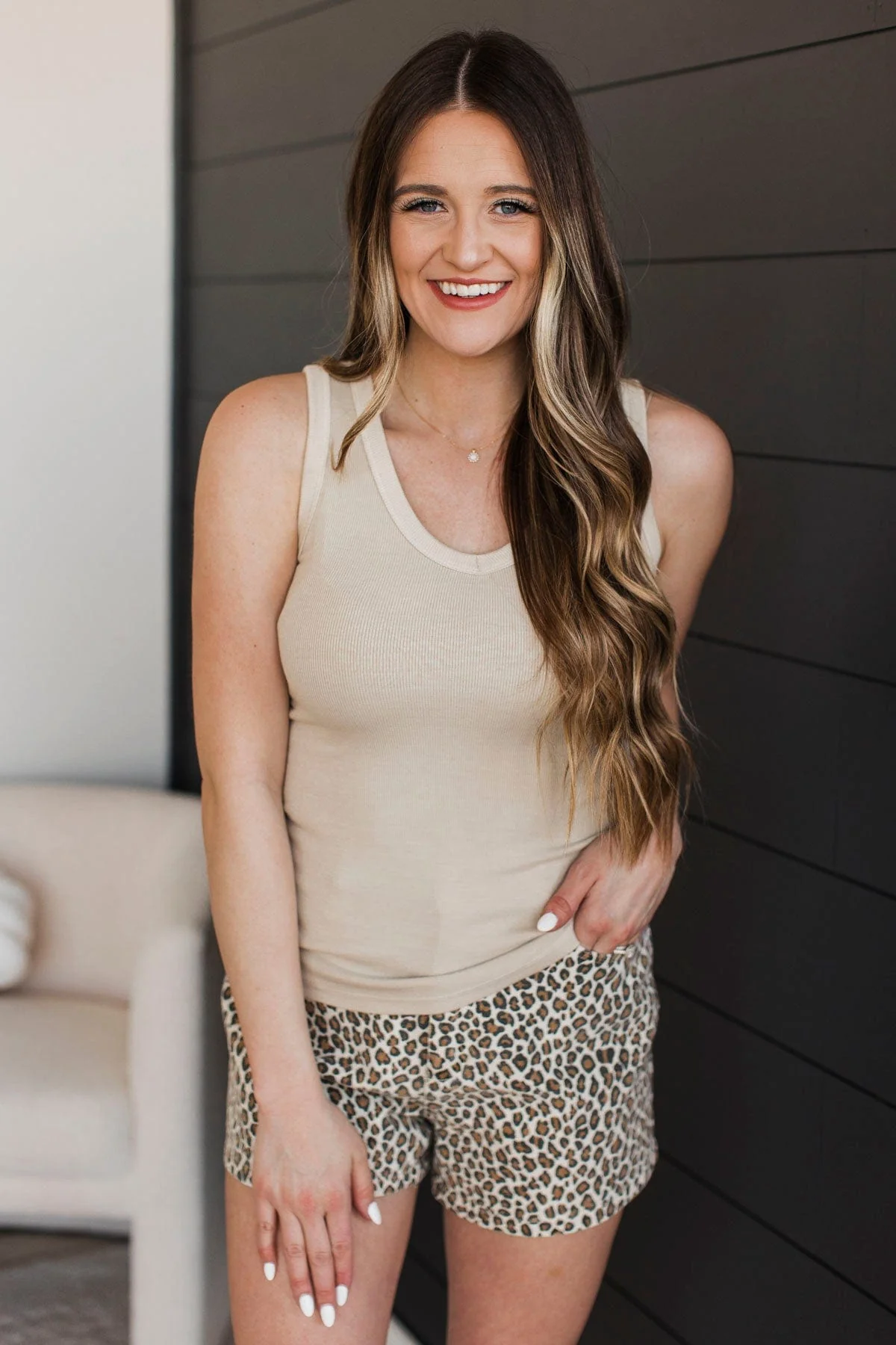 Love Your Vibe V-Neck Tank Top- Beige - Image 4