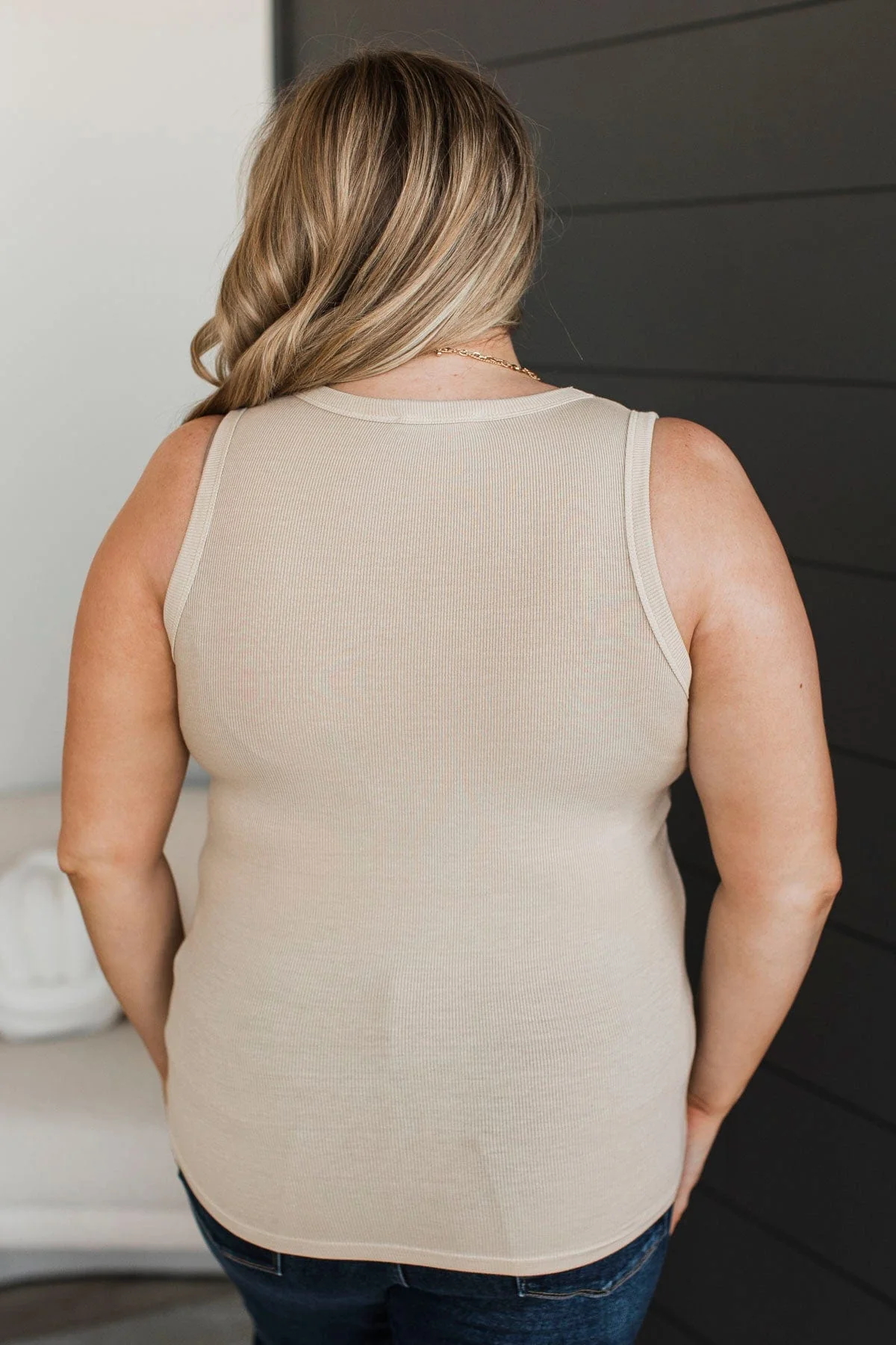 Love Your Vibe V-Neck Tank Top- Beige - Image 7