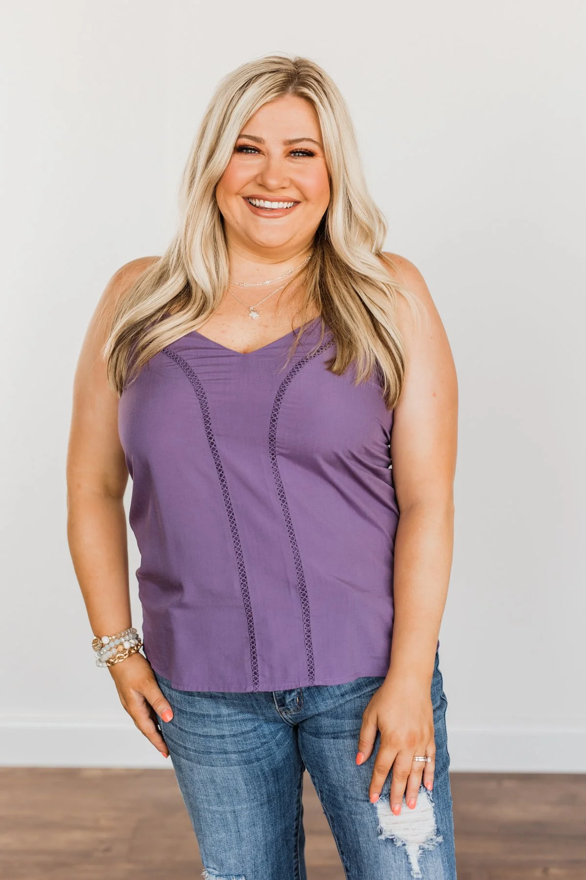 Love Yourself V-Neck Tank Top- Grape - Image 2