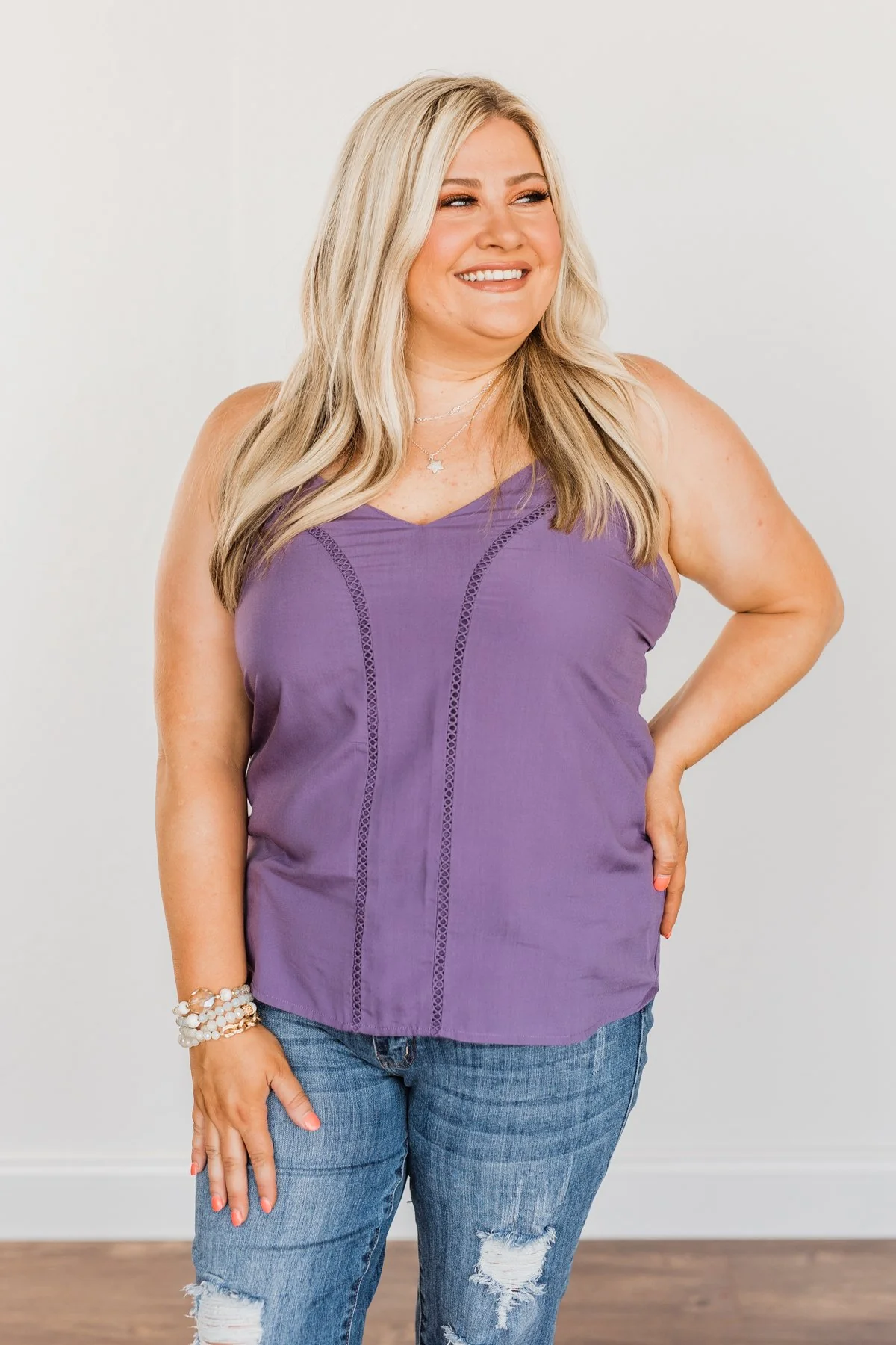 Love Yourself V-Neck Tank Top- Grape - Image 5