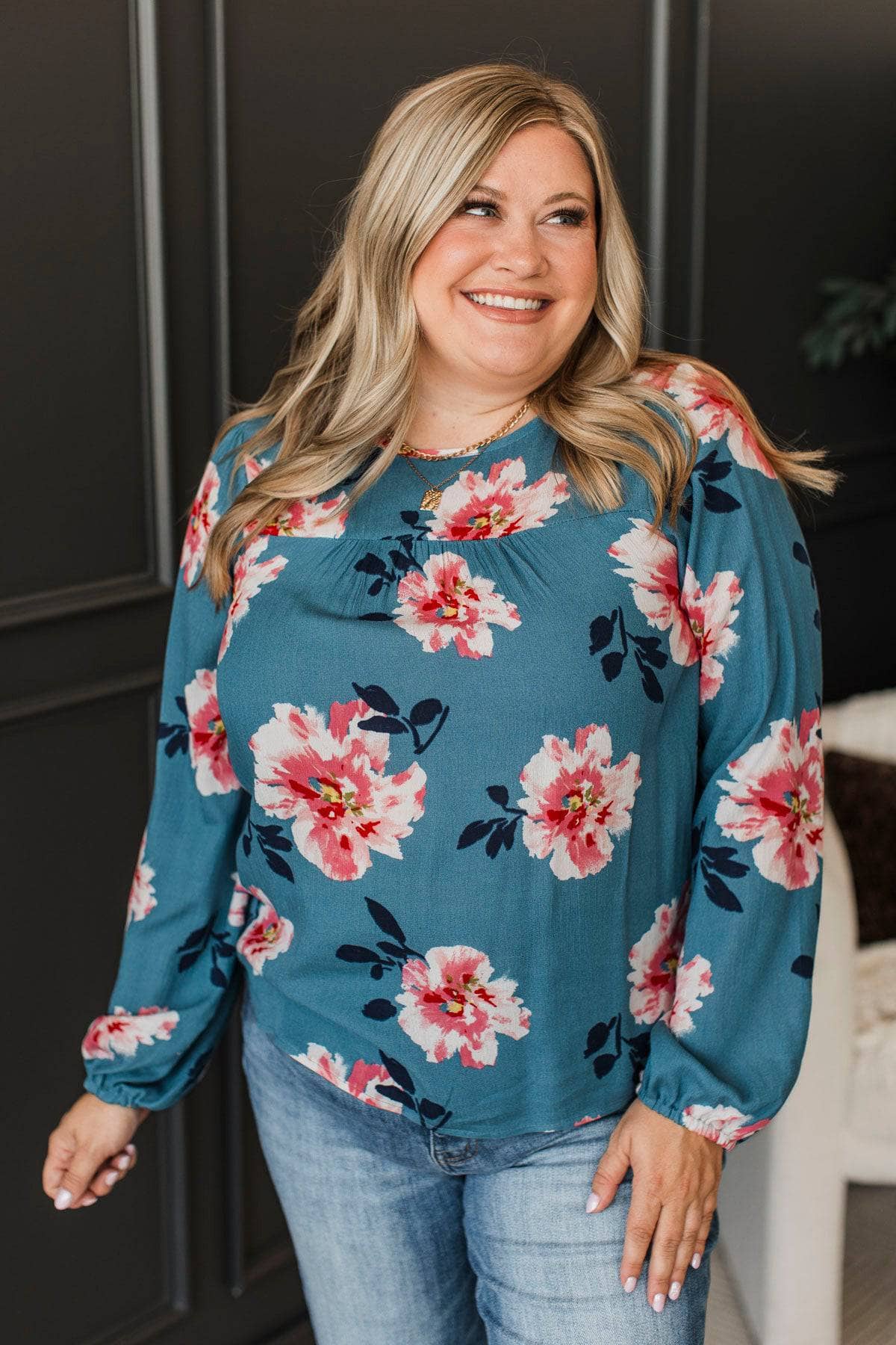 Loved By Everyone Long Sleeve Floral Blouse- Blue