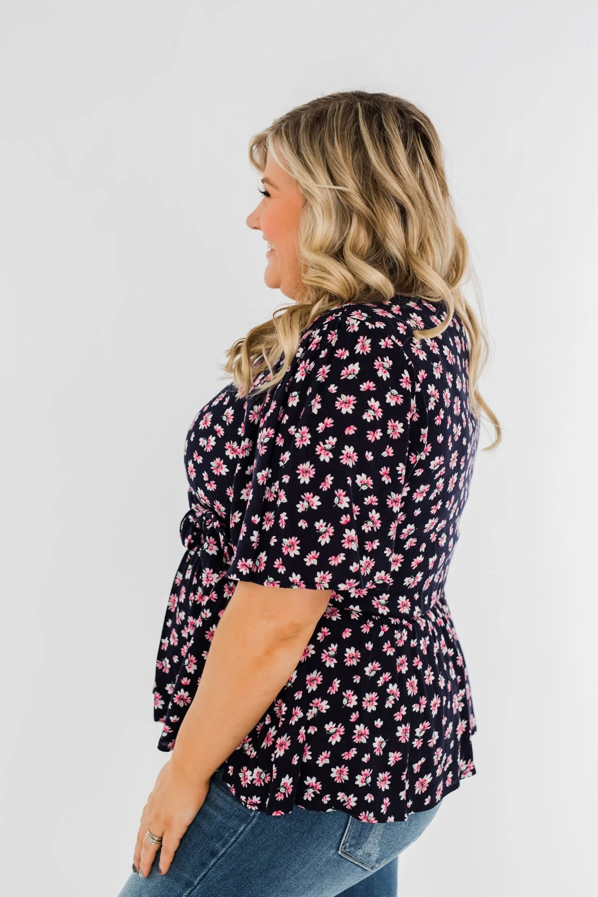 Loved You Then Tie Blouse- Navy & Pink - Image 8