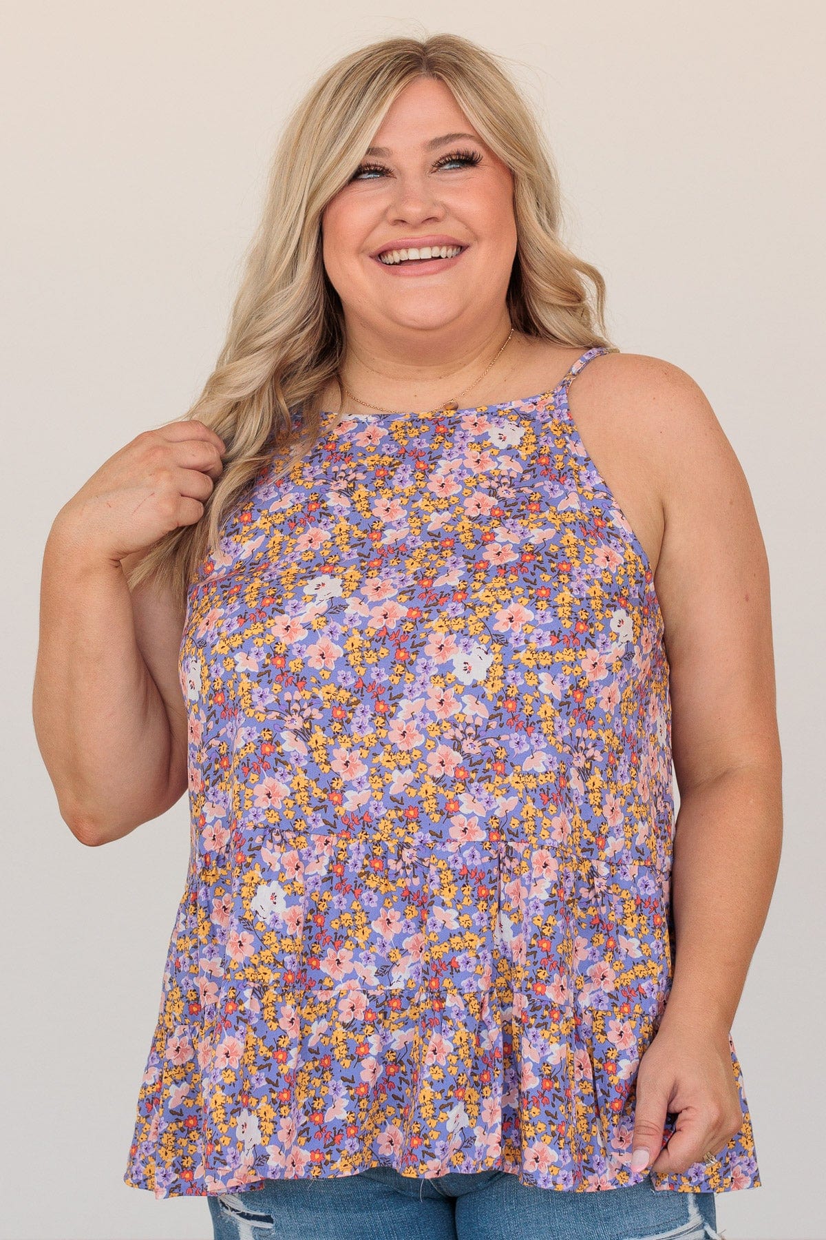 Loveliest Leaves Floral Tank- Dark Periwinkle - Image 4