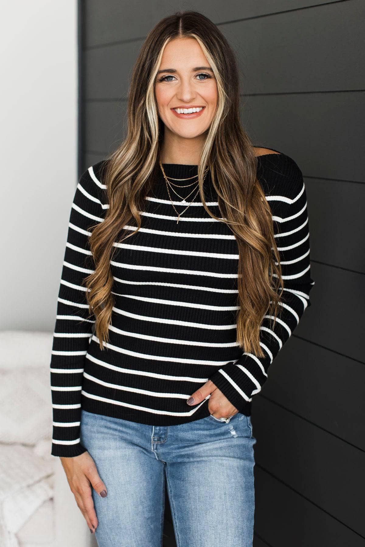 Loveliest Looks Striped Knit Sweater- Black - Image 2