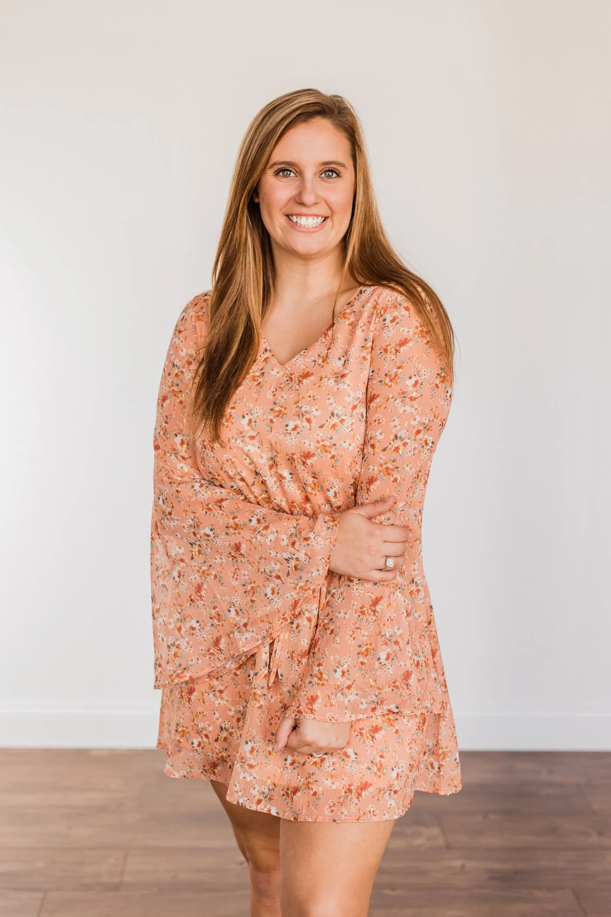 Loveliest Smiles Long Sleeve Dress- Peach - Image 5