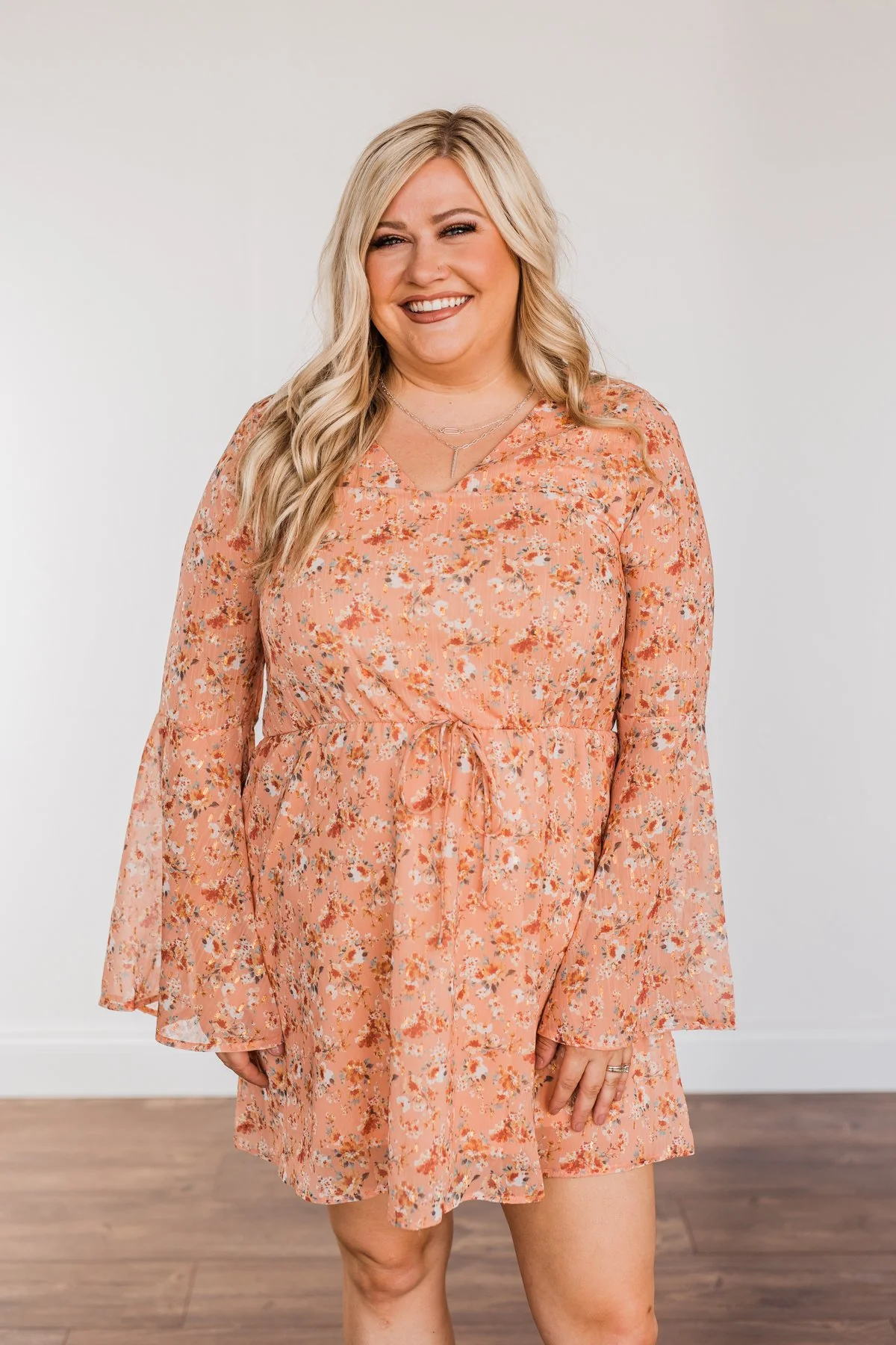 Loveliest Smiles Long Sleeve Dress- Peach - Image 6