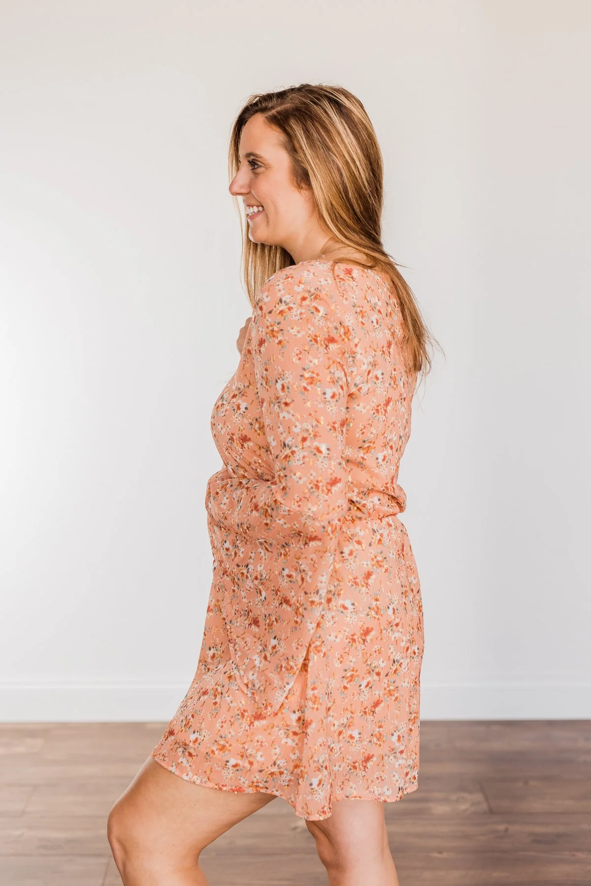 Loveliest Smiles Long Sleeve Dress- Peach - Image 7