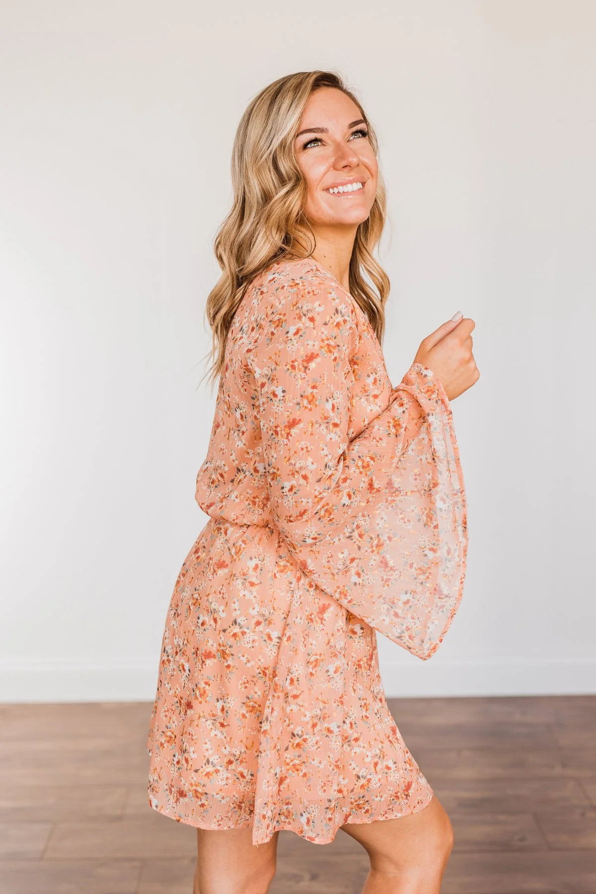 Loveliest Smiles Long Sleeve Dress- Peach - Image 8