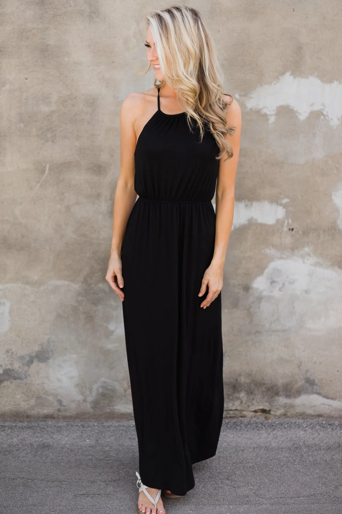 Lovely Back Crochet Detail Maxi Dress- Black - Image 2