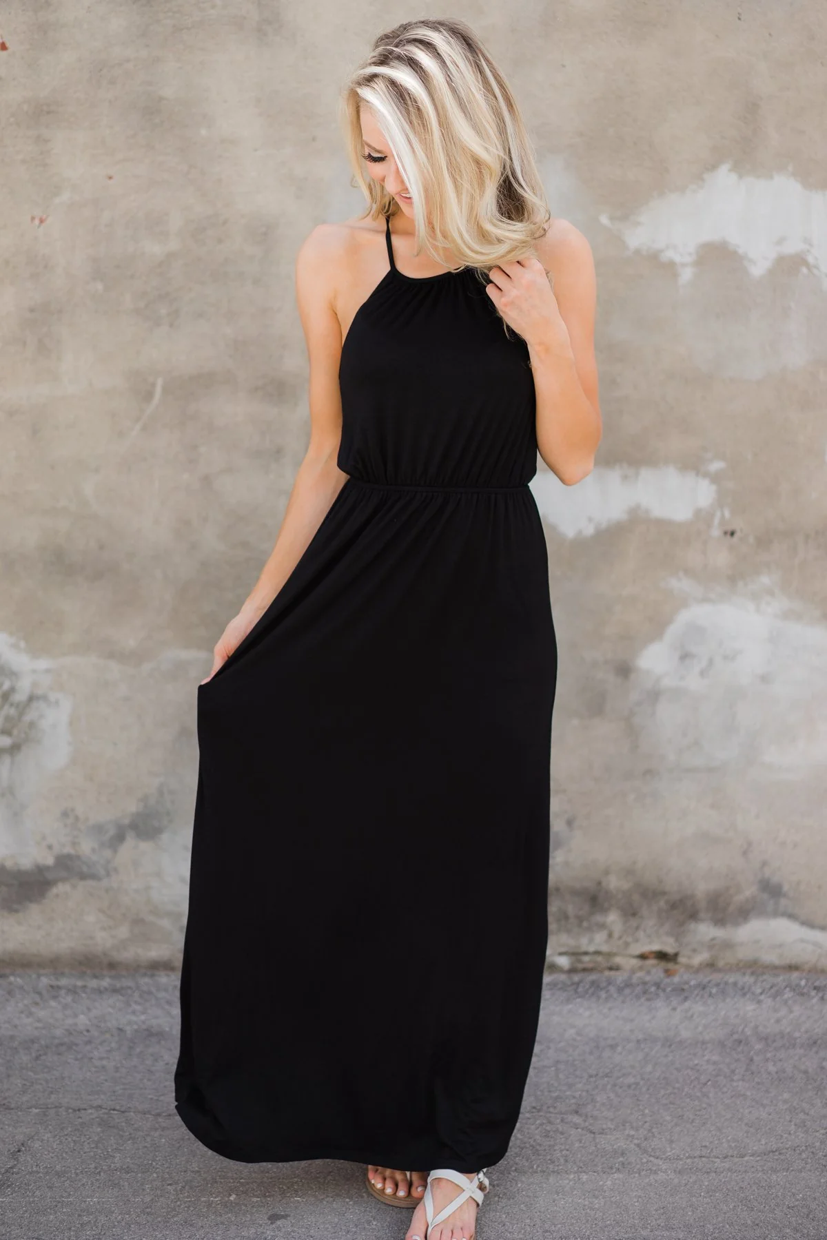 Lovely Back Crochet Detail Maxi Dress- Black - Image 3