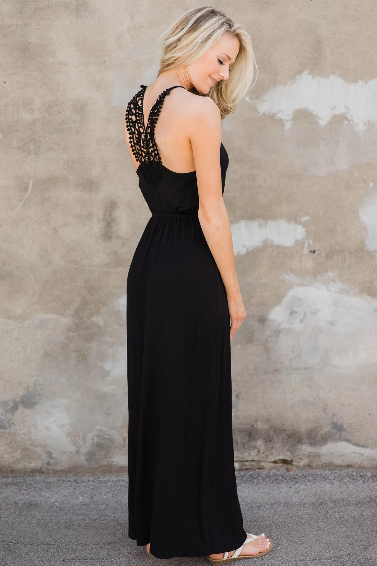 Lovely Back Crochet Detail Maxi Dress- Black - Image 4