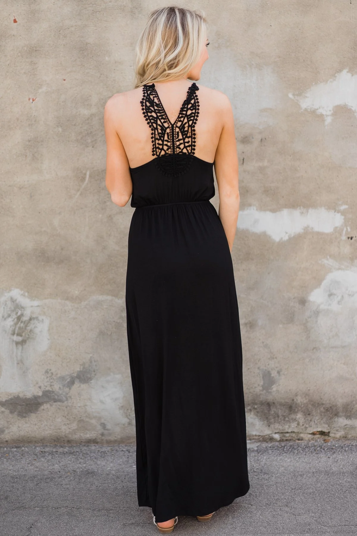 Lovely Back Crochet Detail Maxi Dress- Black - Image 5