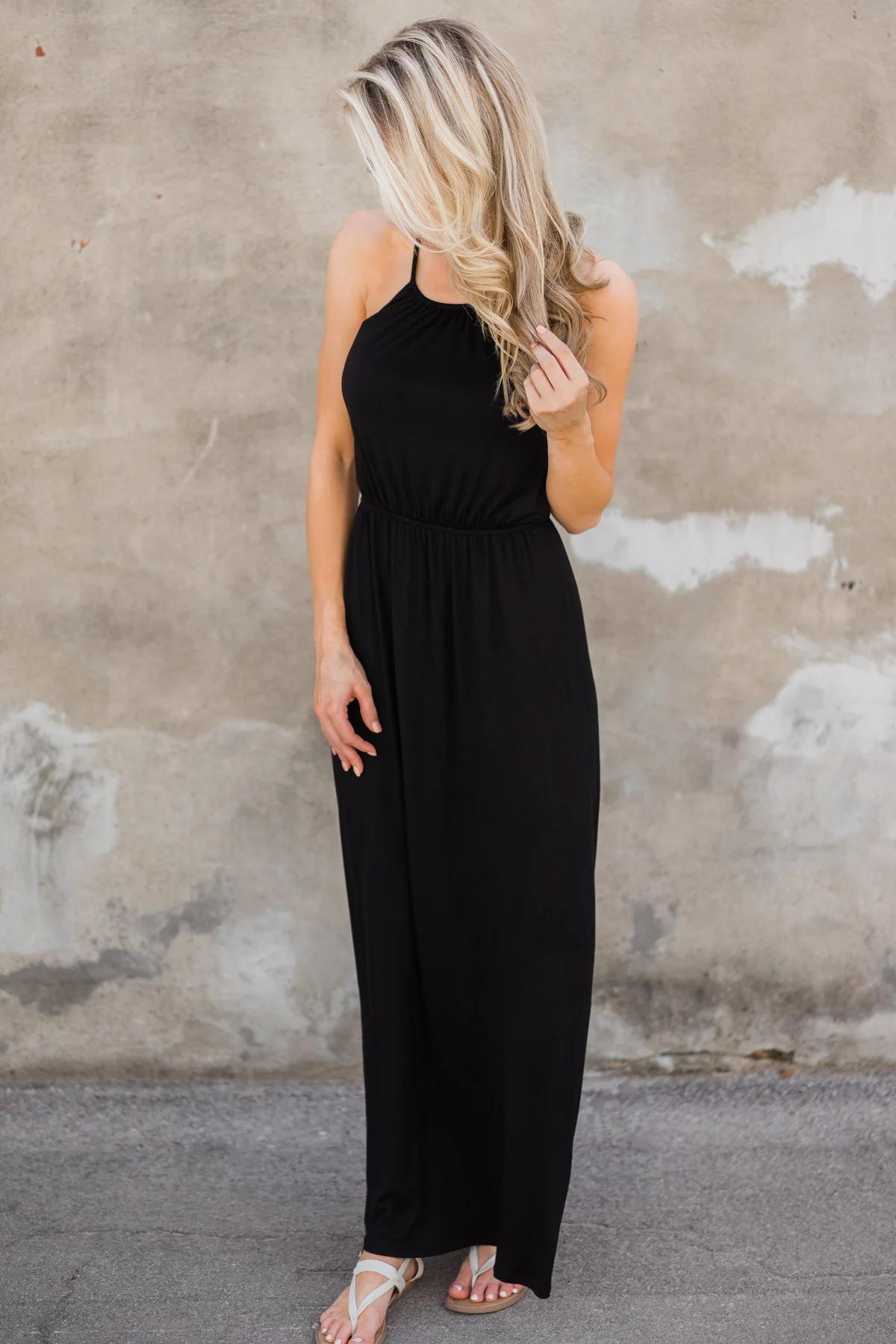 Lovely Back Crochet Detail Maxi Dress- Black - Image 7