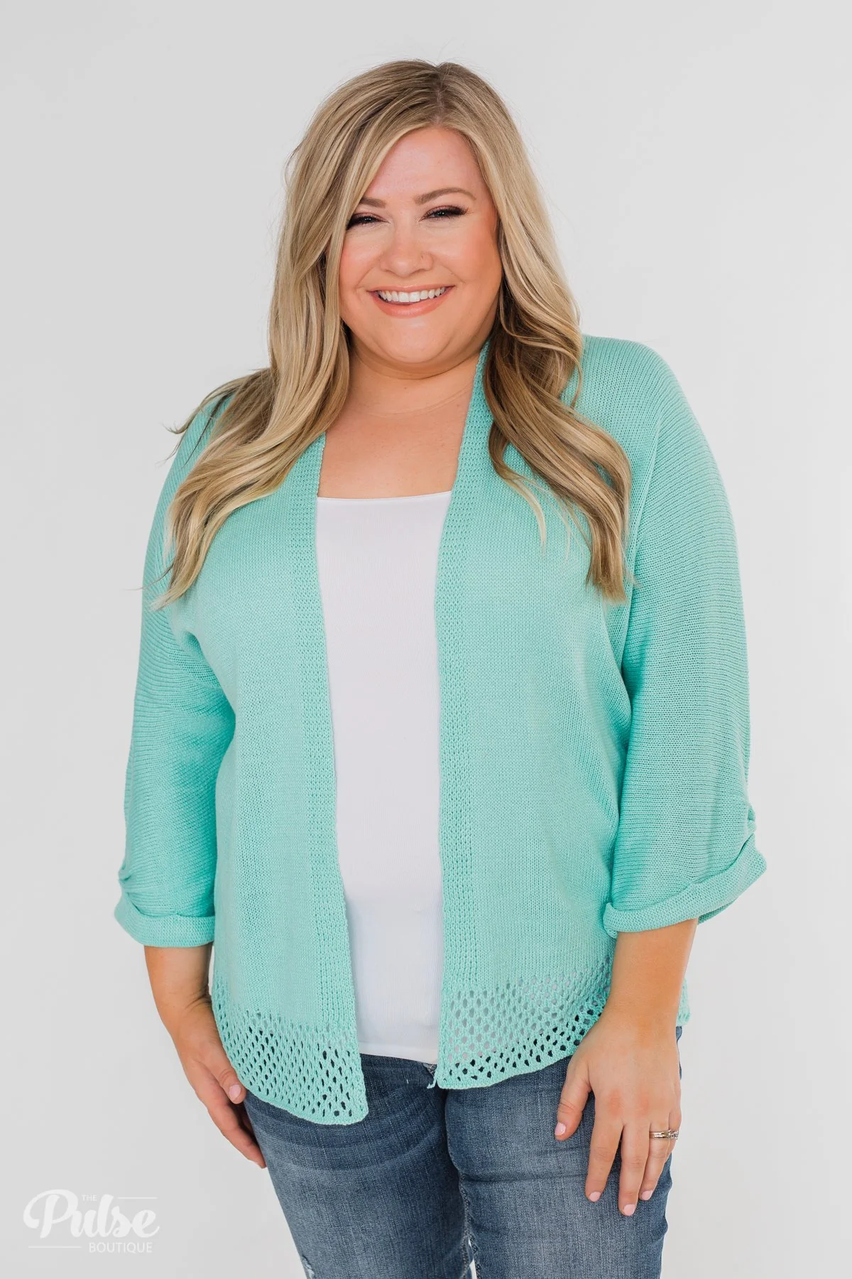 Lovely Days Long Sleeve Knitted Cardigan- Mint Blue - Image 12