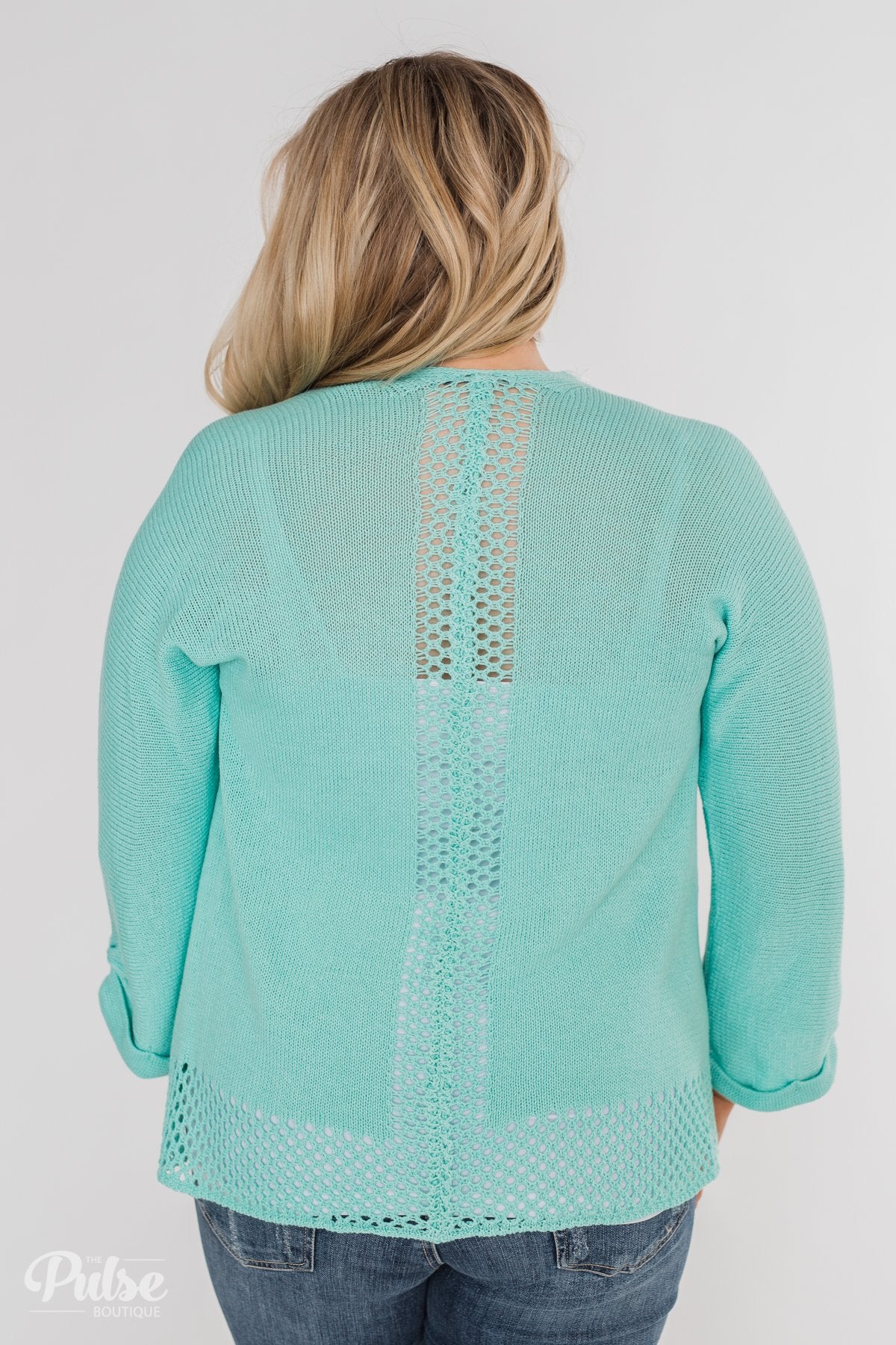 Lovely Days Long Sleeve Knitted Cardigan- Mint Blue - Image 16