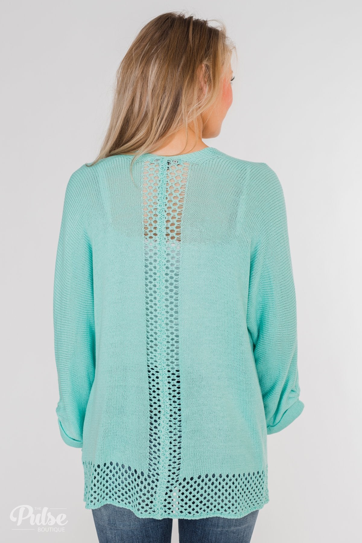 Lovely Days Long Sleeve Knitted Cardigan- Mint Blue - Image 9