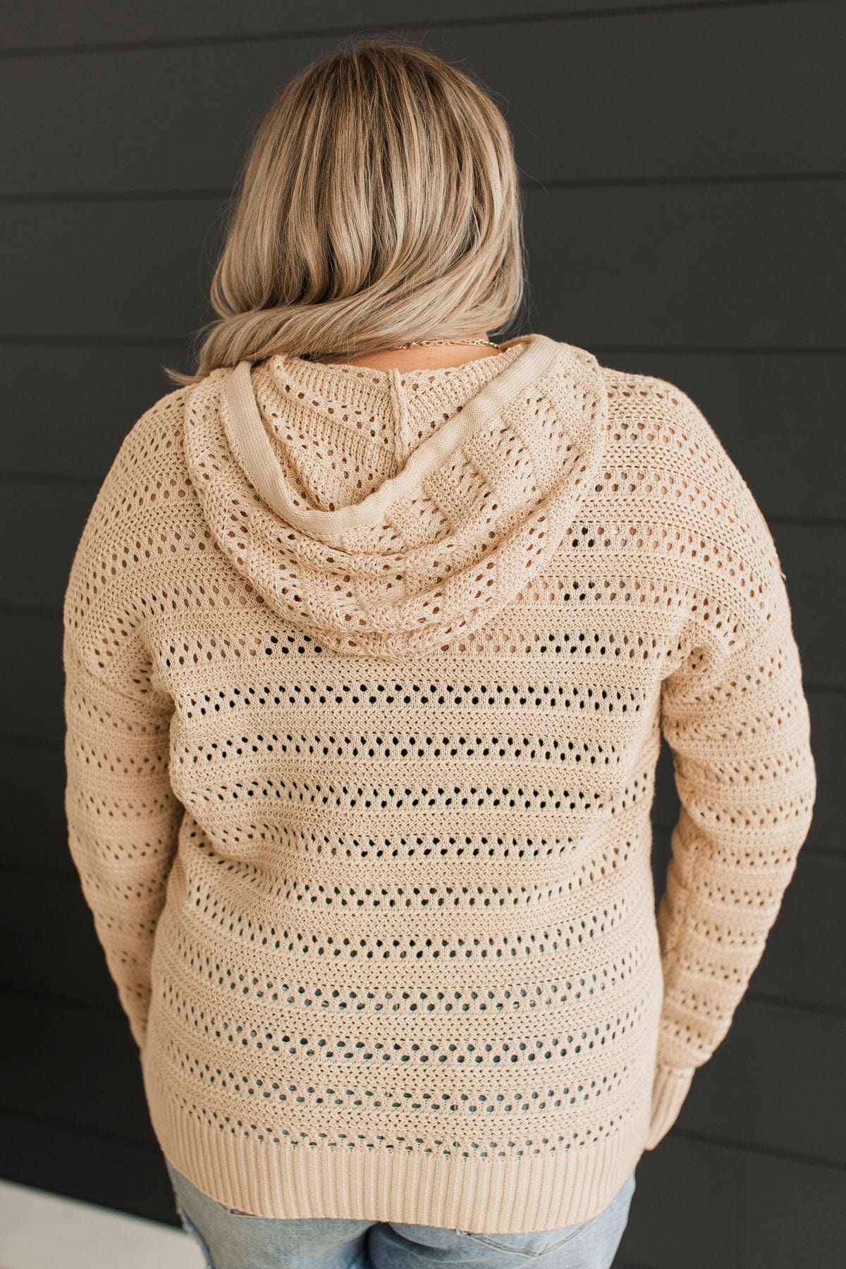 Lovely Delights Open Knit Hoodie- Natural - Image 7