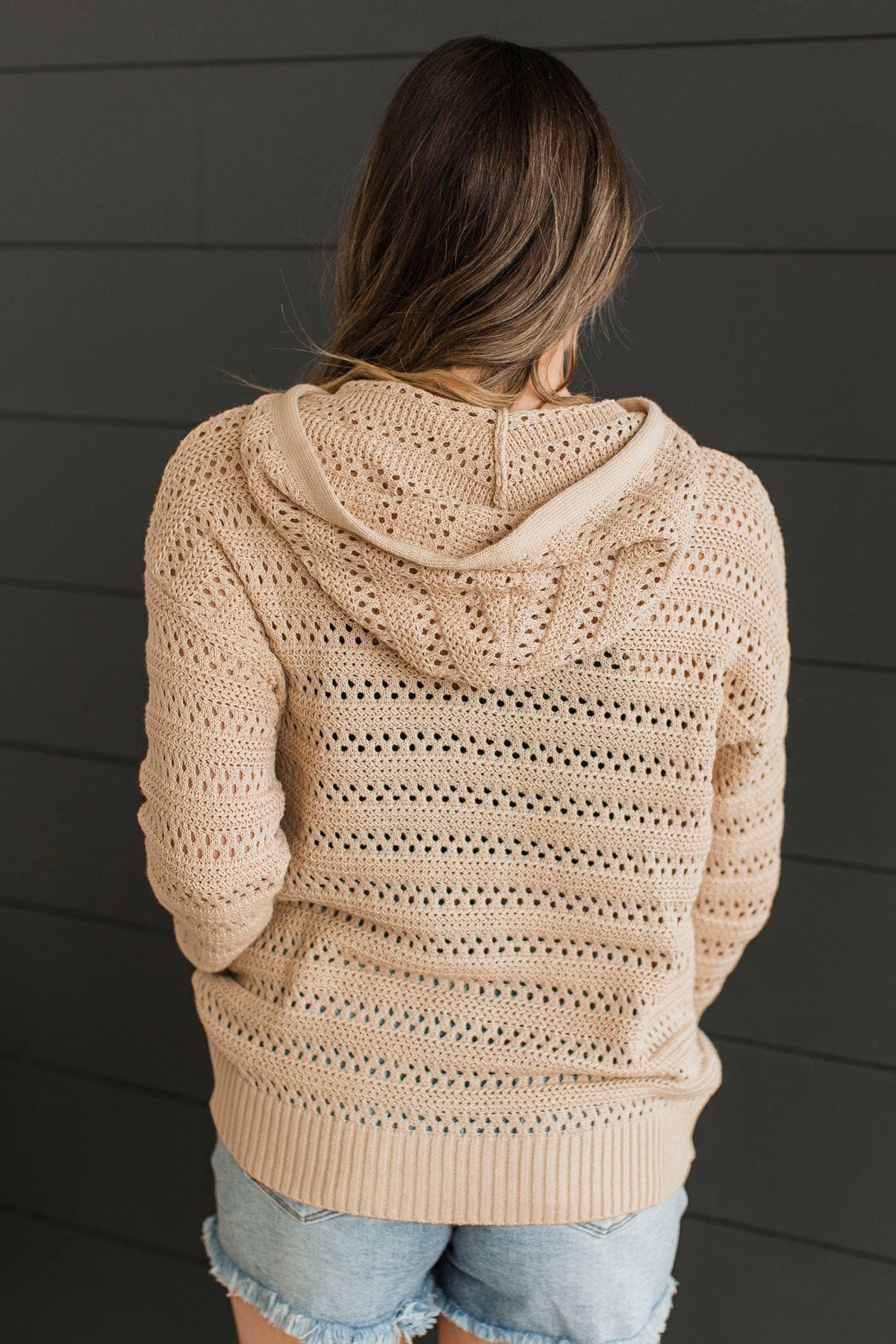 Lovely Delights Open Knit Hoodie- Natural - Image 8