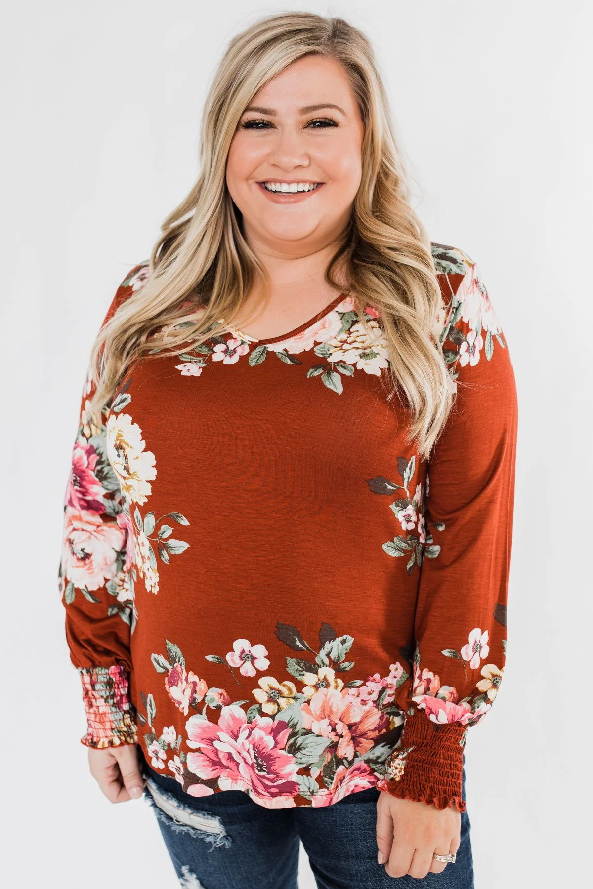 Lovely Feelings Long Sleeve Floral Blouse- Spiced Apple Red - Image 4