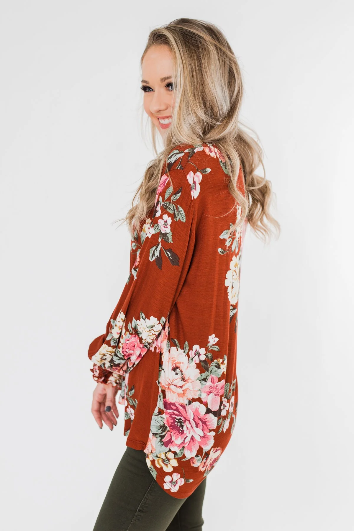 Lovely Feelings Long Sleeve Floral Blouse- Spiced Apple Red - Image 9