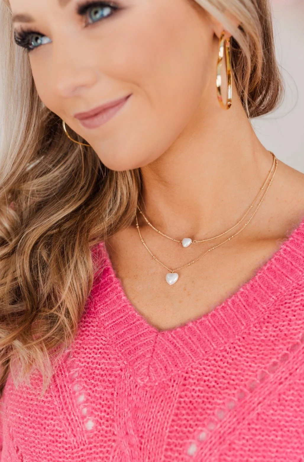 Lovely Heart Hoop Earrings- Gold - Image 3