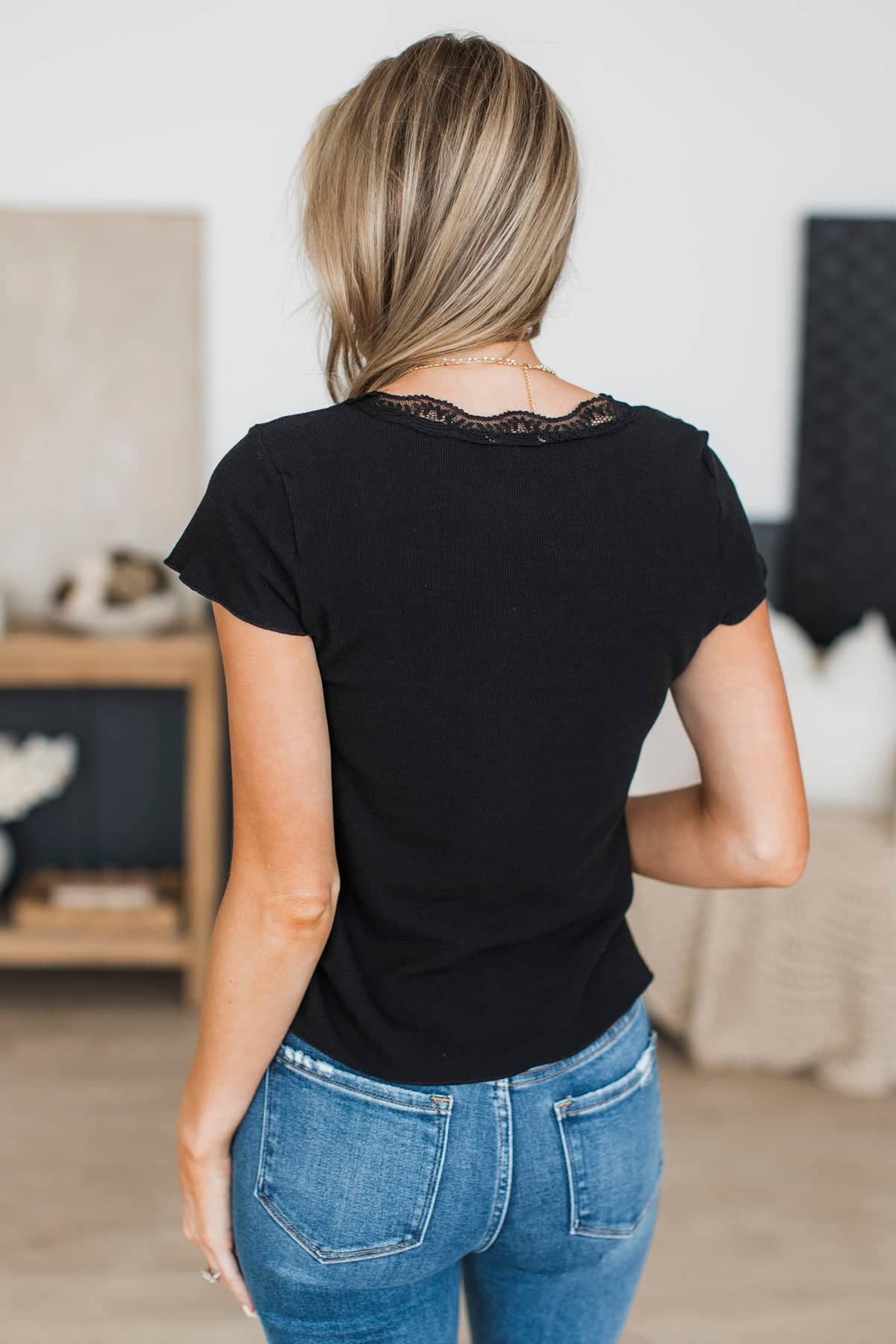 Lovely Impressions Lace Trimmed Cap Sleeve Top- Black - Image 8