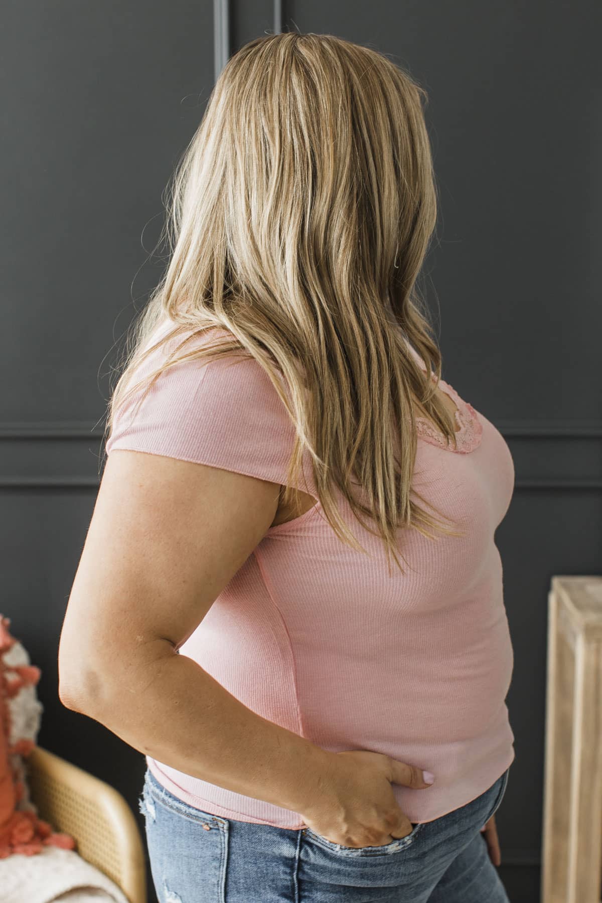 Lovely Impressions Lace Trimmed Cap Sleeve Top- Light Pink - Image 6
