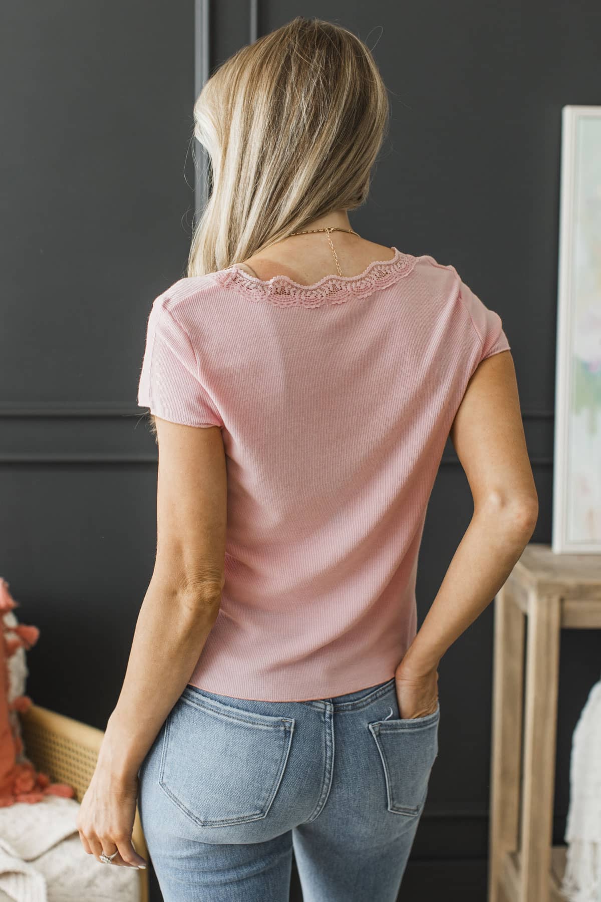 Lovely Impressions Lace Trimmed Cap Sleeve Top- Light Pink - Image 7