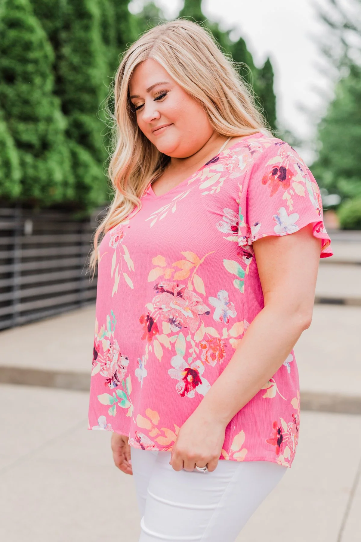 Lovely Lady Floral Short Sleeve Top- Pink - Image 10