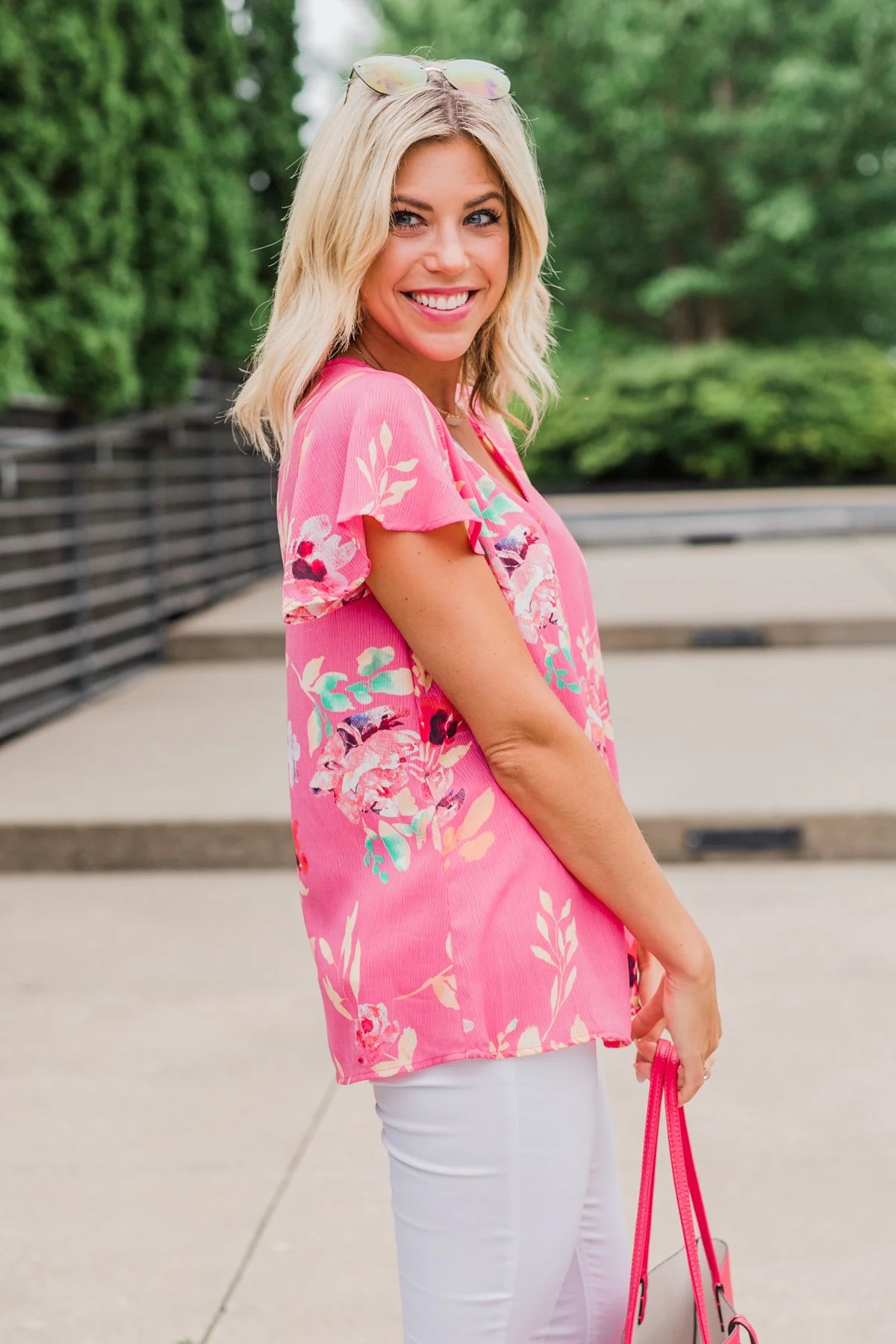 Lovely Lady Floral Short Sleeve Top- Pink - Image 11
